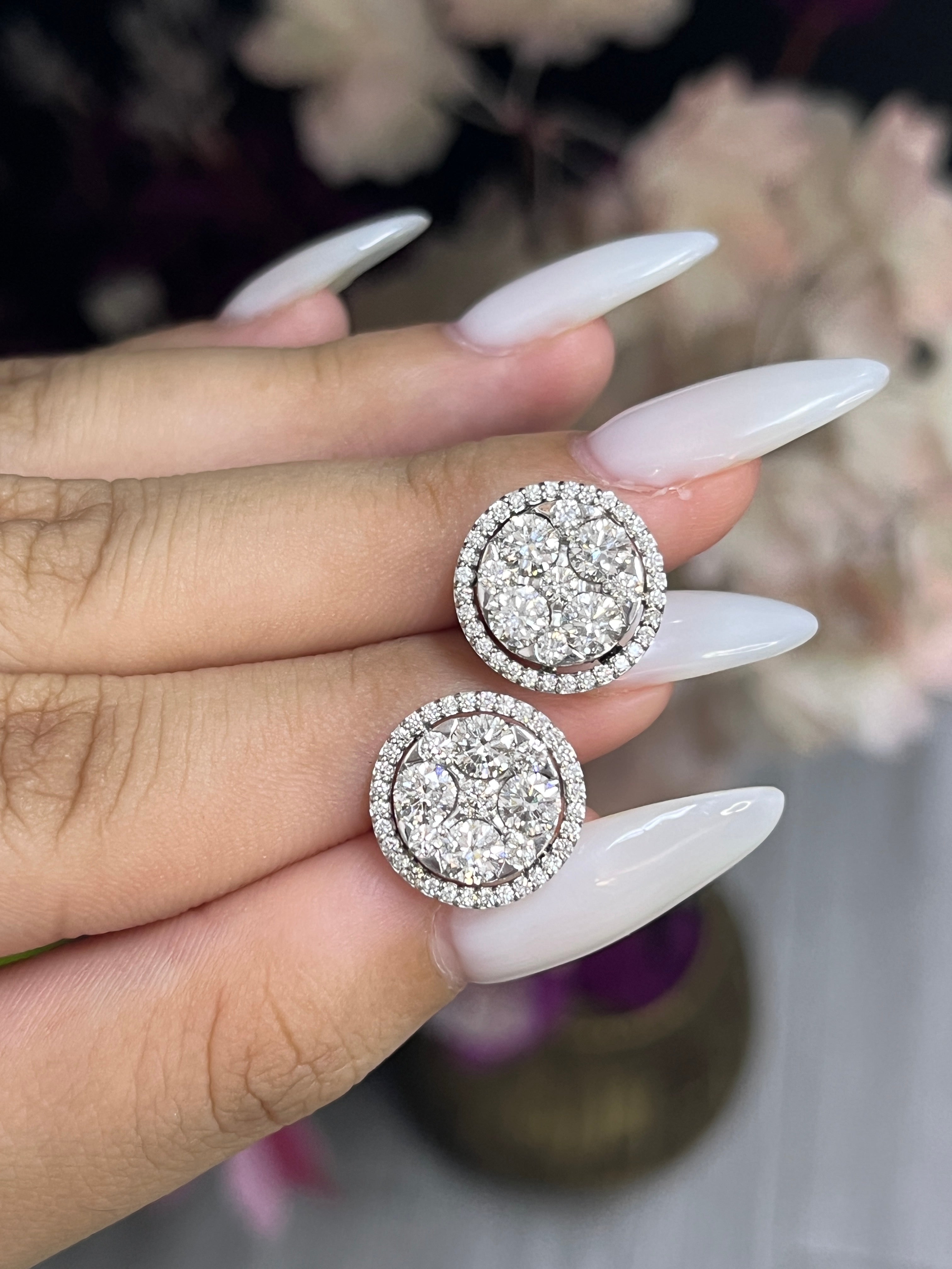 2.99 carat Round Shaped Lab Diamonds in 14K WG earrings