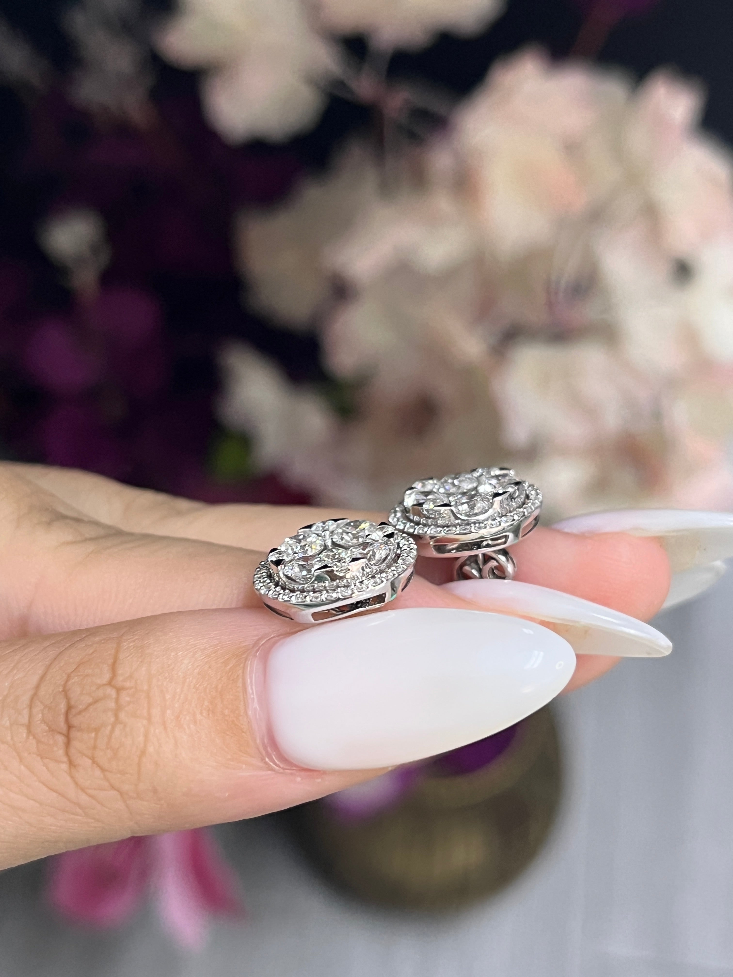 2.99 carat Round Shaped Lab Diamonds in 14K WG earrings