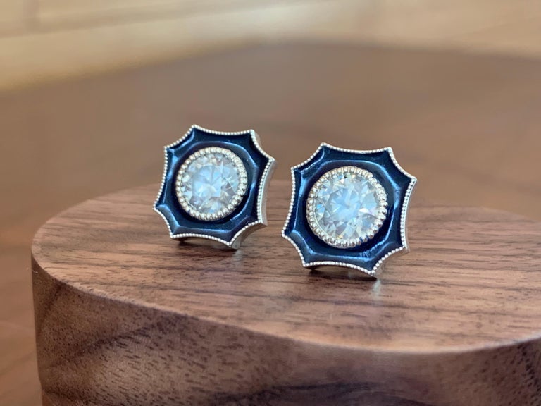 2.93 Carat Old Mine Cut Diamond Earrings (14K Gold)