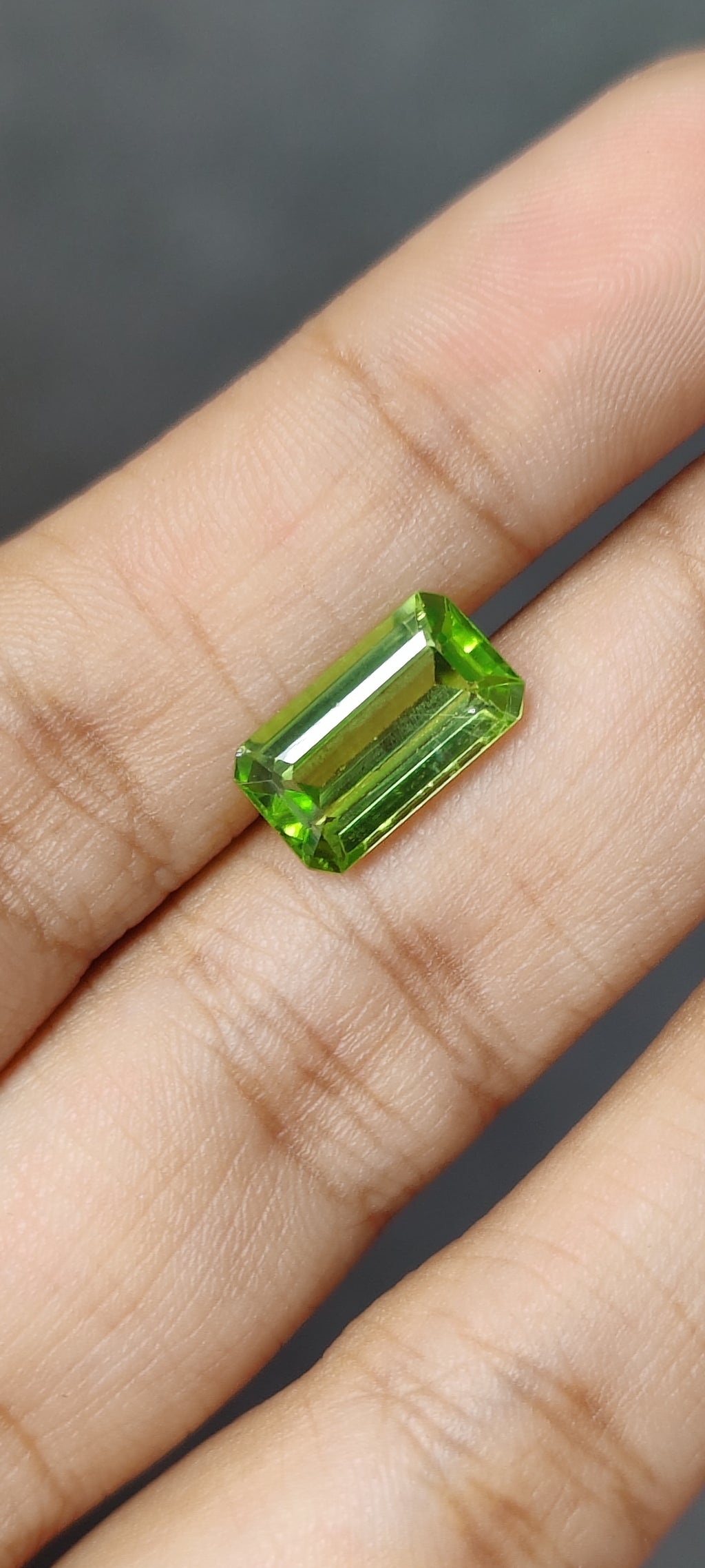 3.05 Carat Loose Gemstone Green Peridot Elongated Emerald shape