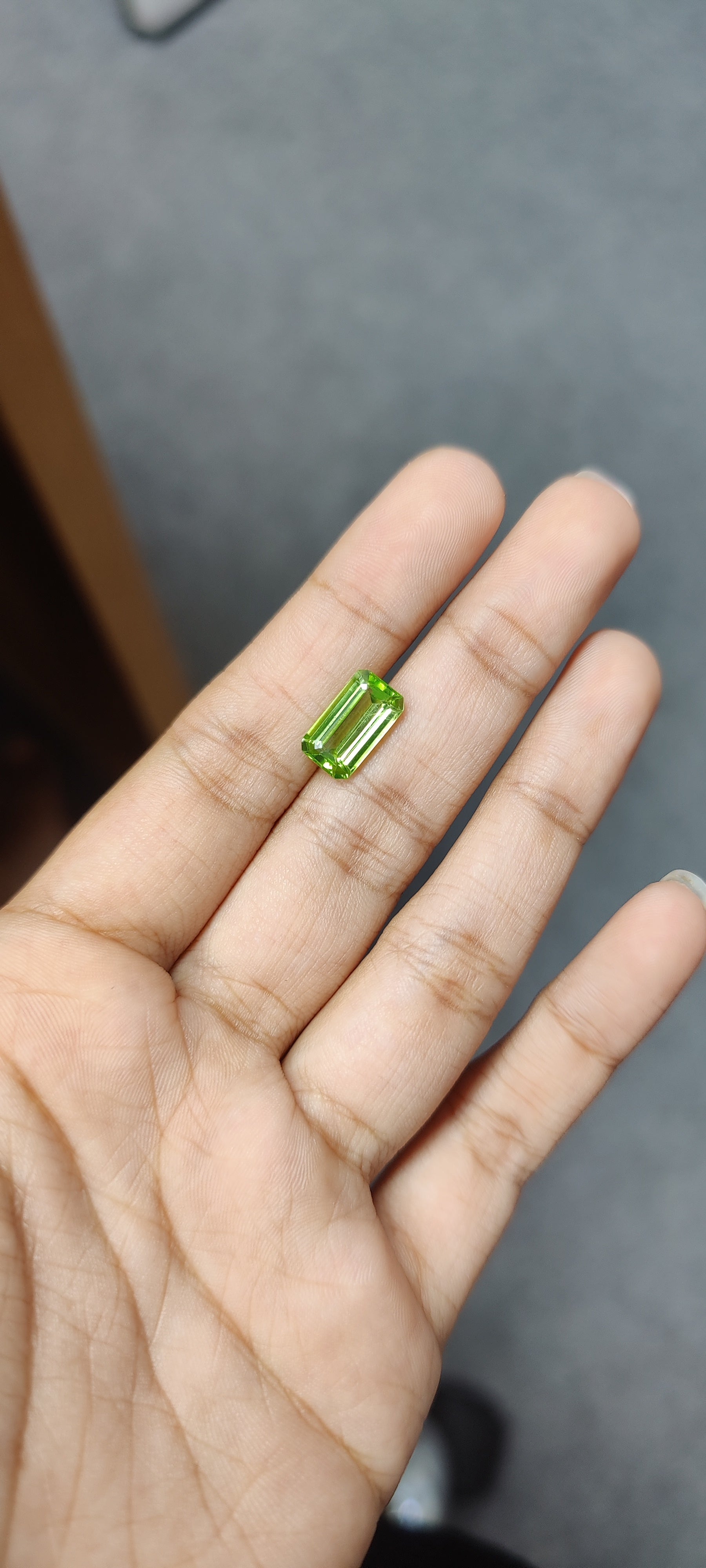 3.05 Carat Loose Gemstone Green Peridot Elongated Emerald shape