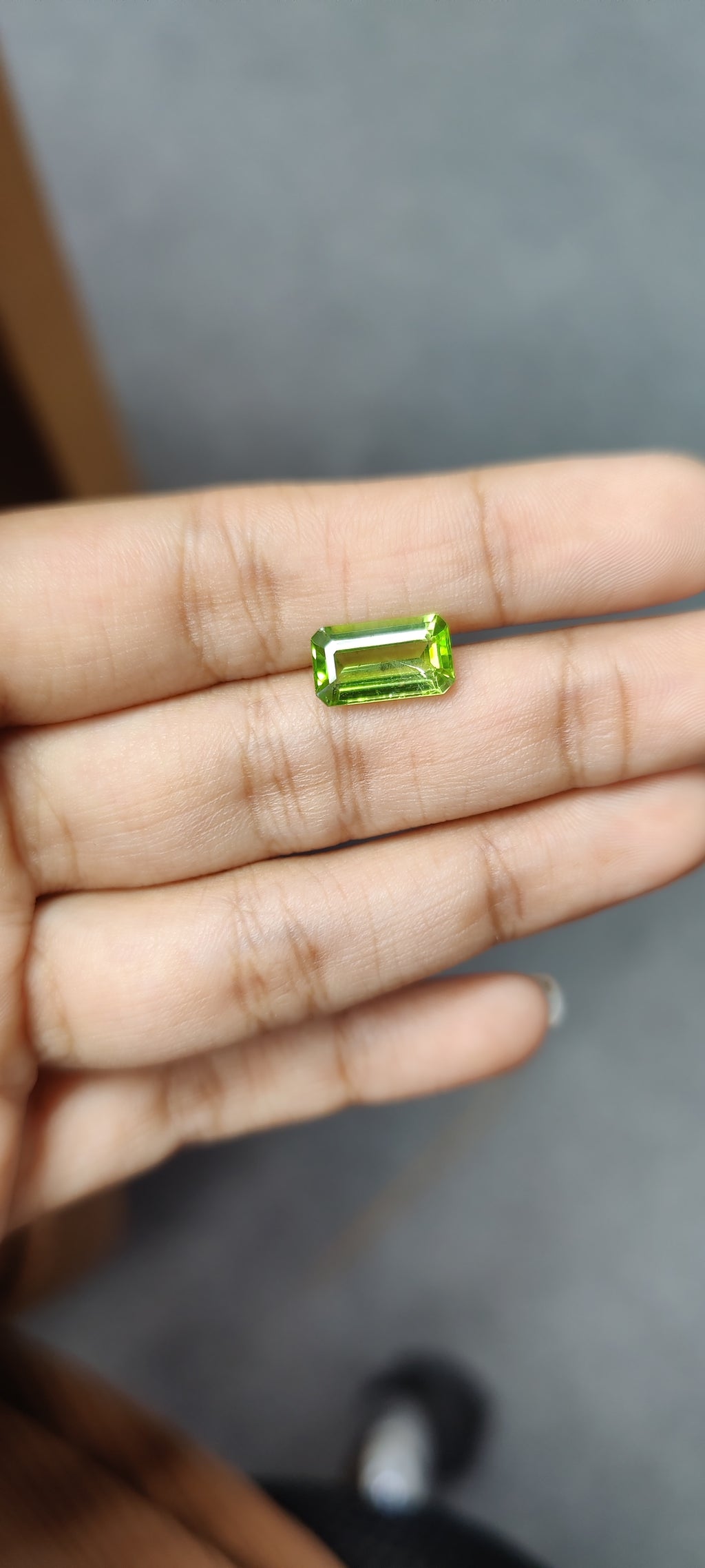 3.05 Carat Loose Gemstone Green Peridot Elongated Emerald shape