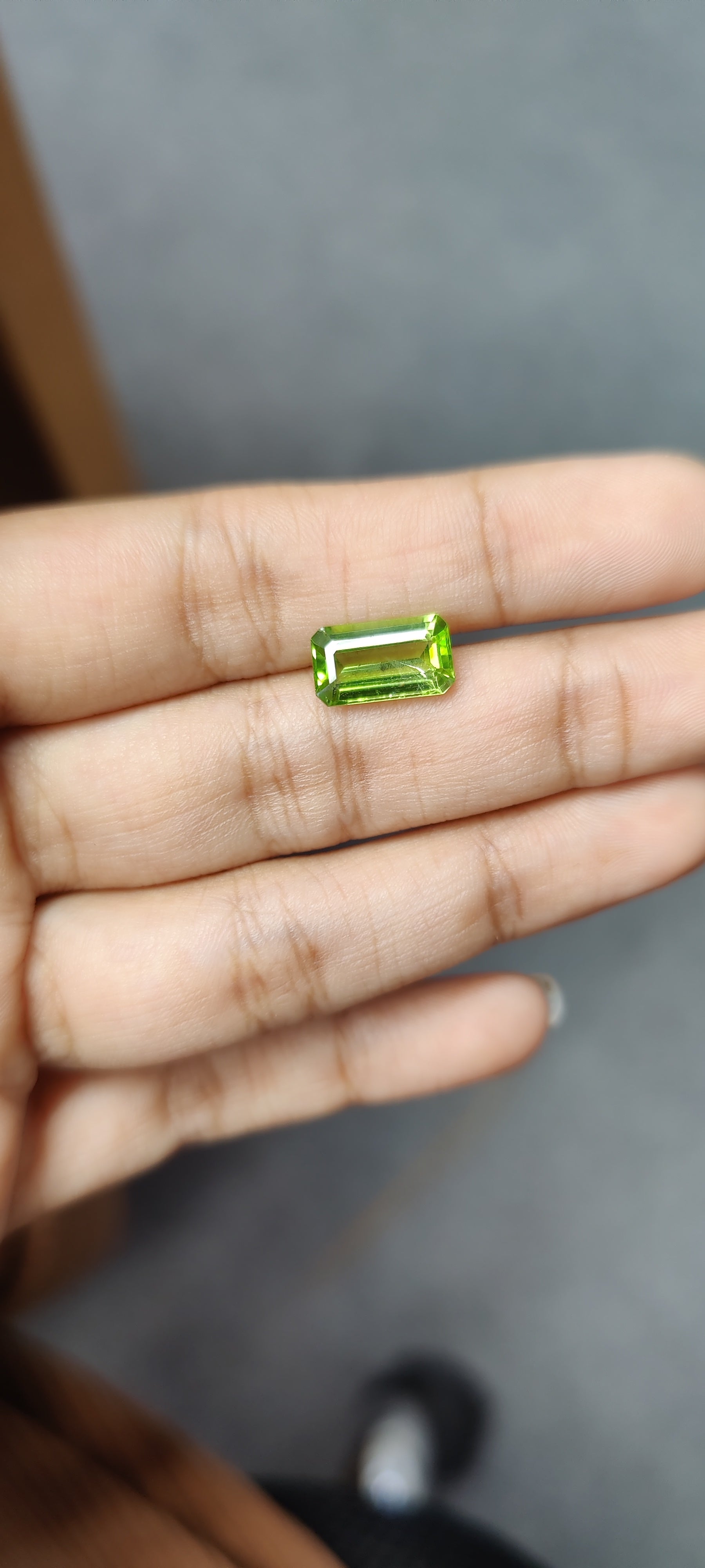 3.05 Carat Loose Gemstone Green Peridot Elongated Emerald shape