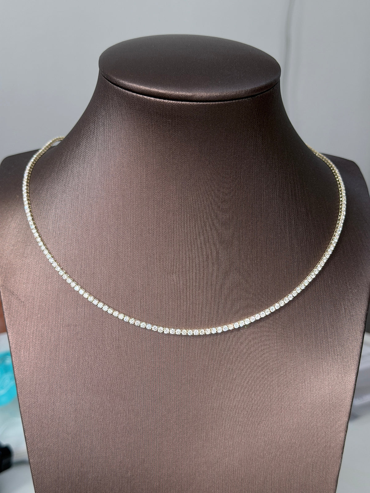 9.54 carat Lab diamonds in  14KYG tennis necklace