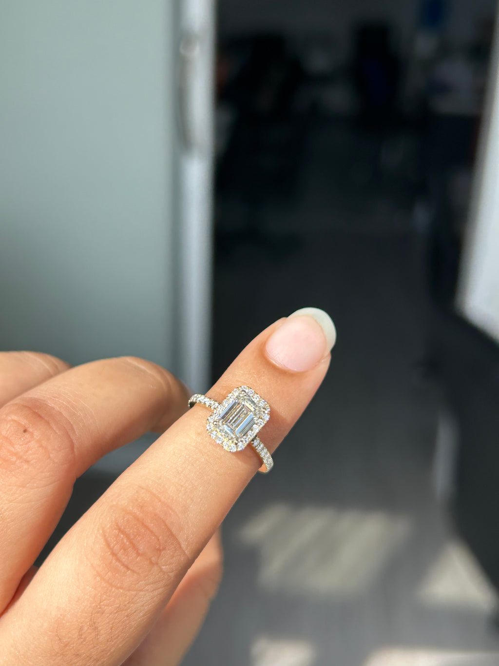 1.32 Carat Lab Emerald cut in  9K YG Ring