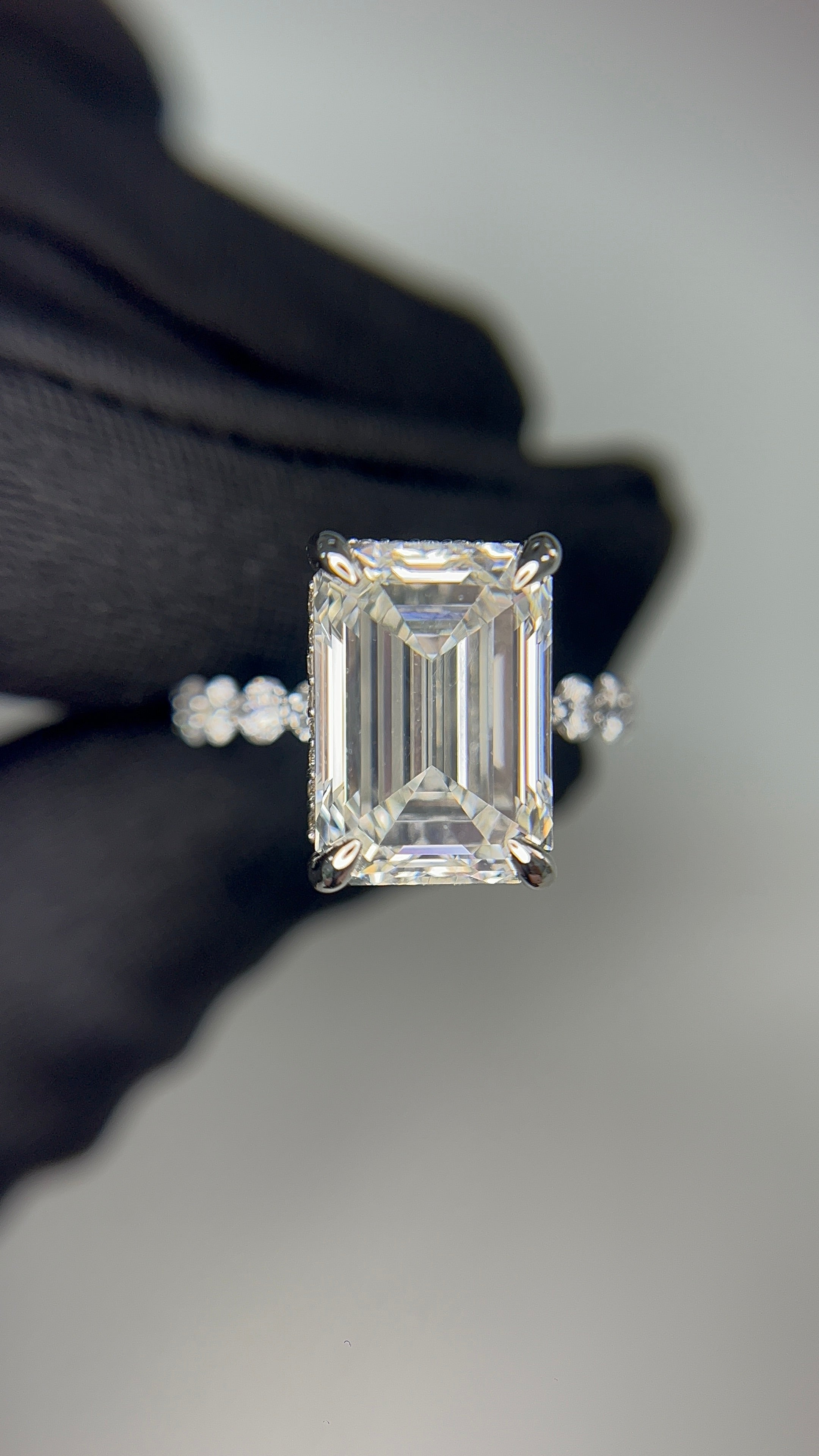8.09 Carat Emerald cut Lab Diamonds in 14K WG ring