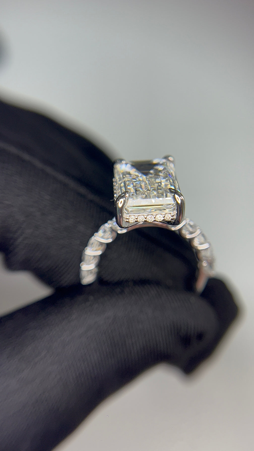 8.09 Carat Emerald cut Lab Diamonds in 14K WG ring