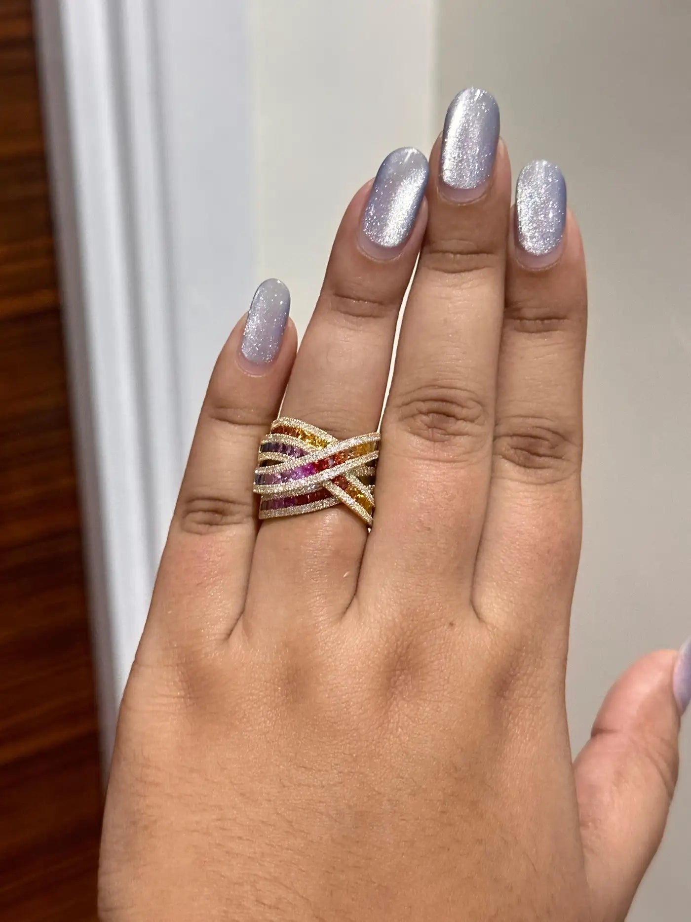 3.92 Carat Rainbow Sapphire Ring in 14K Yellow Gold