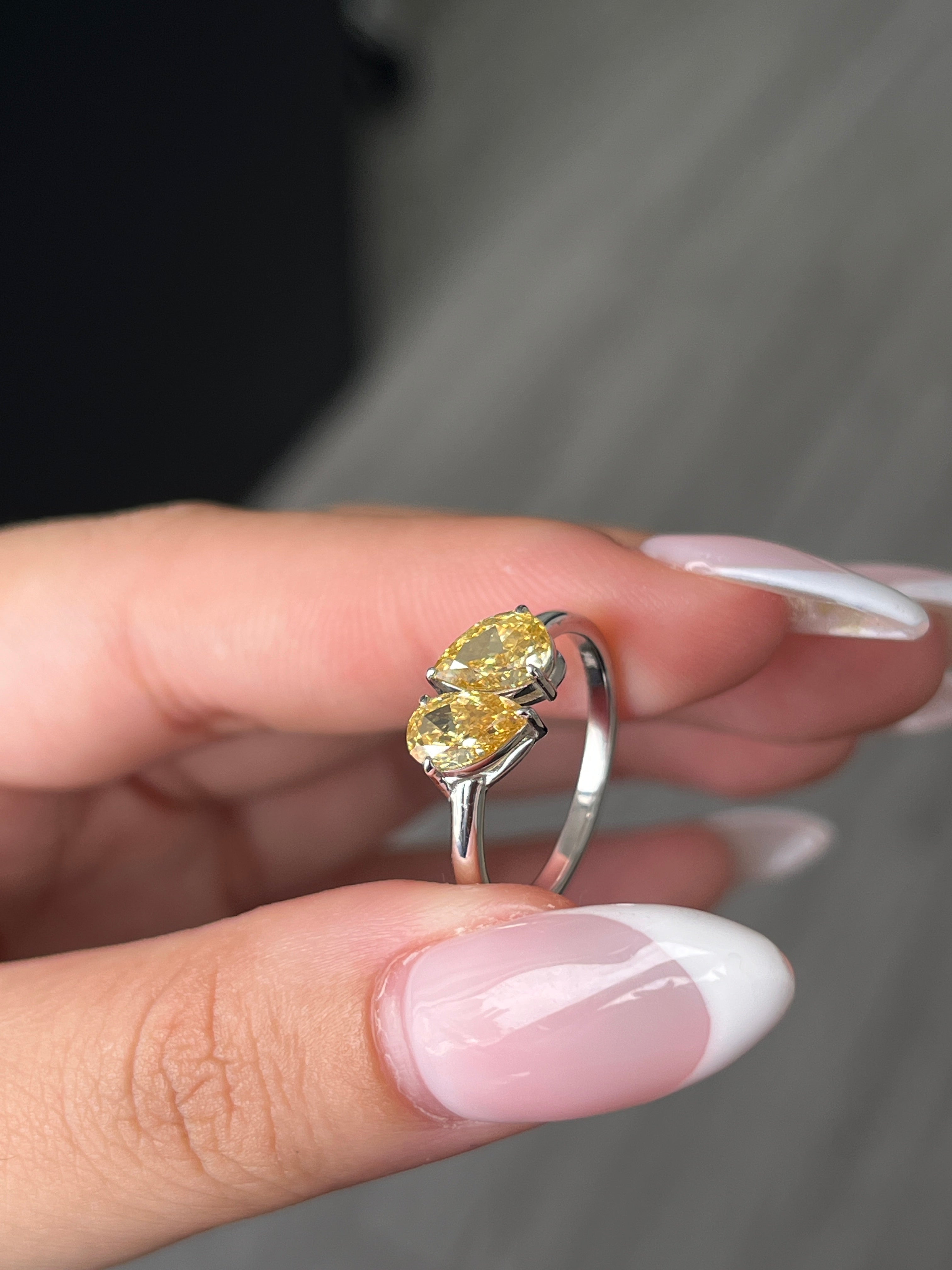 1.51 Carat Lab Yellow Pear cut in  14K White Gold ring