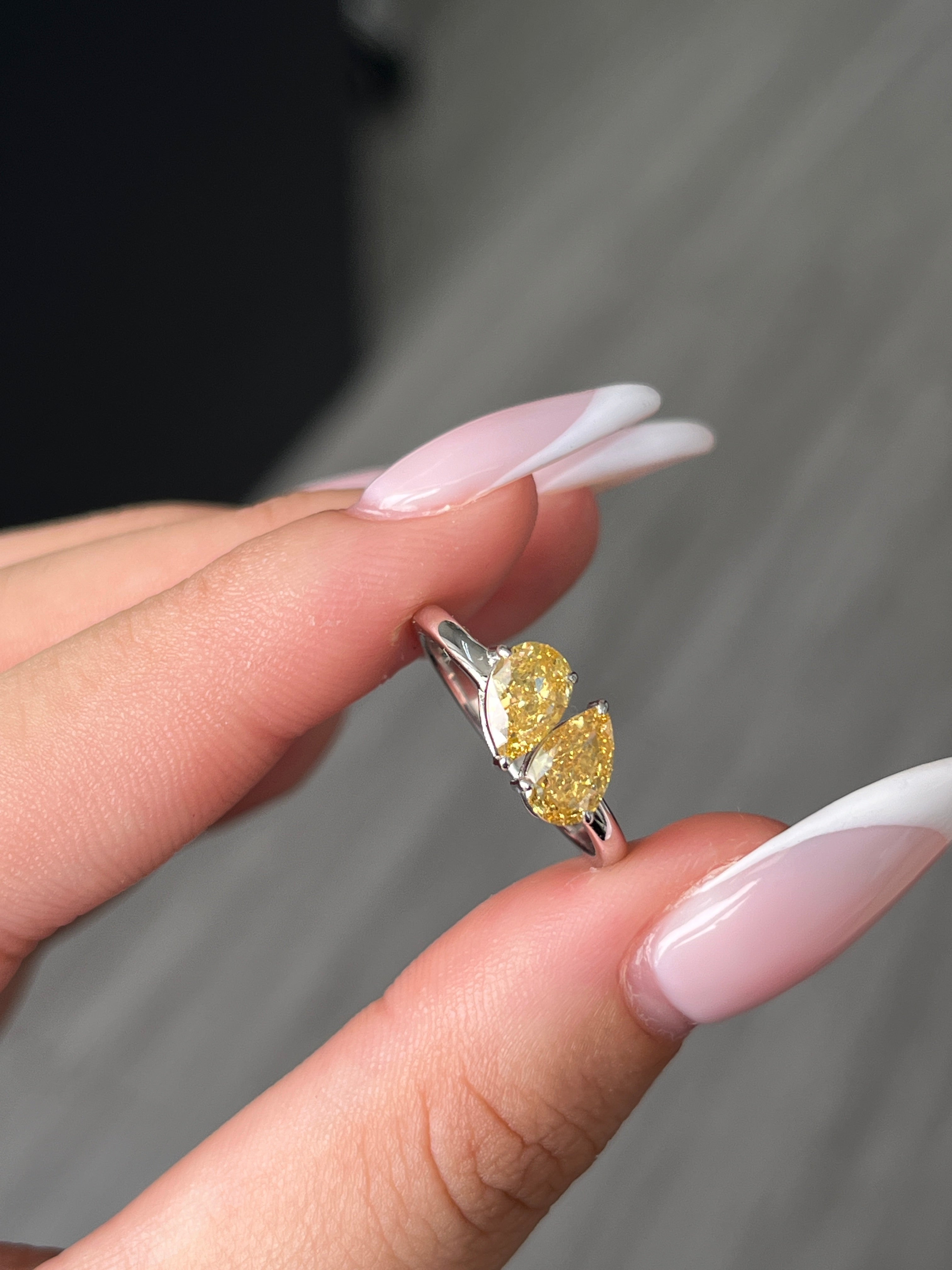 1.51 Carat Lab Yellow Pear cut in  14K White Gold ring