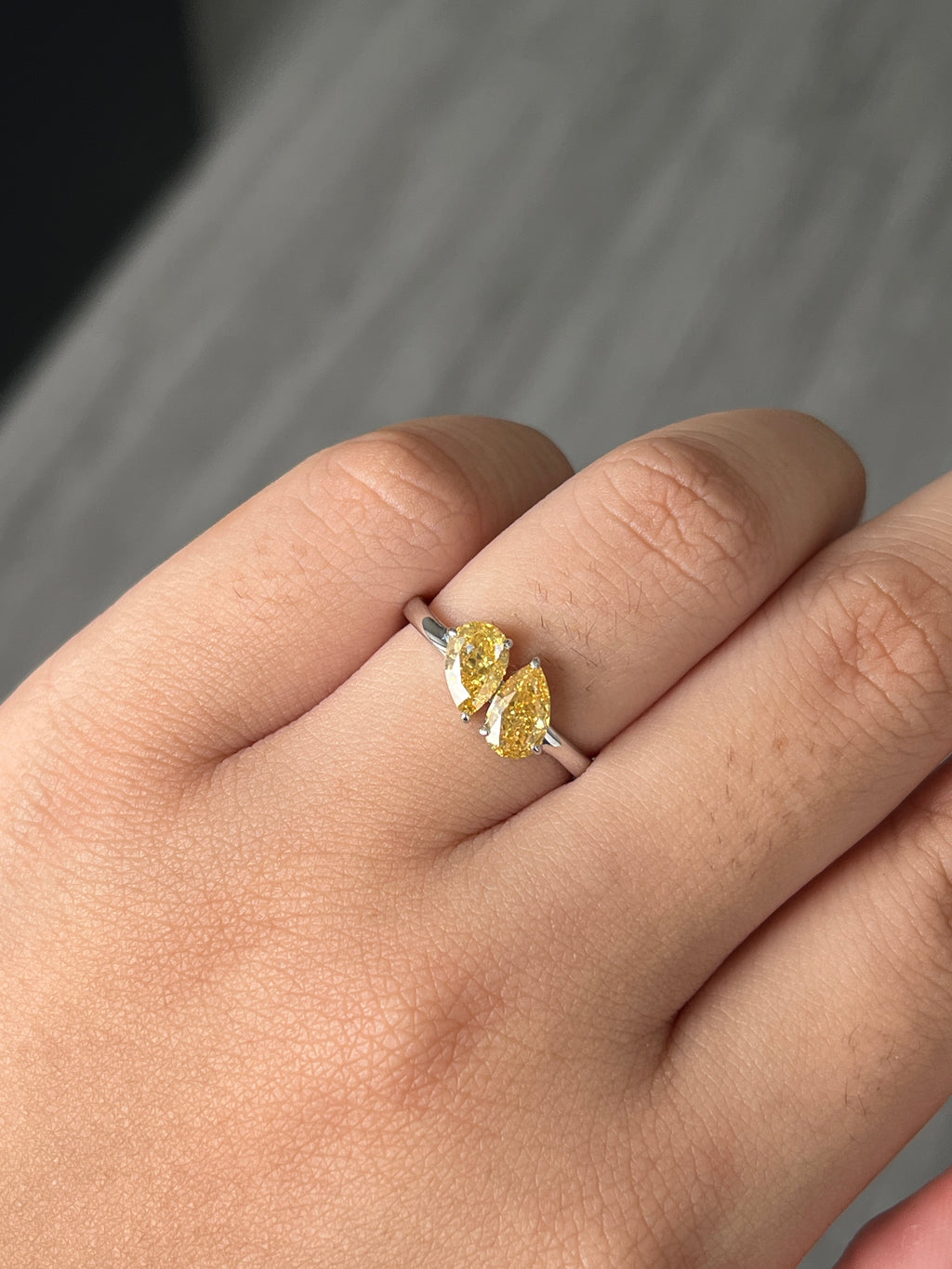 1.51 Carat Lab Yellow Pear cut in  14K White Gold ring