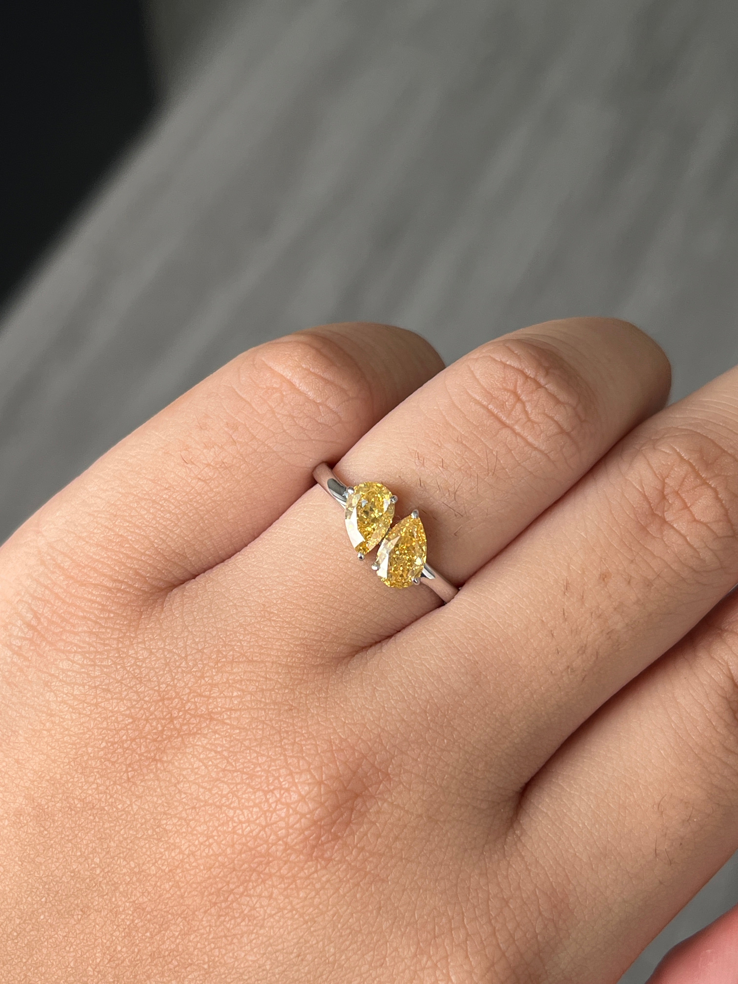 1.51 Carat Lab Yellow Pear cut in  14K White Gold ring