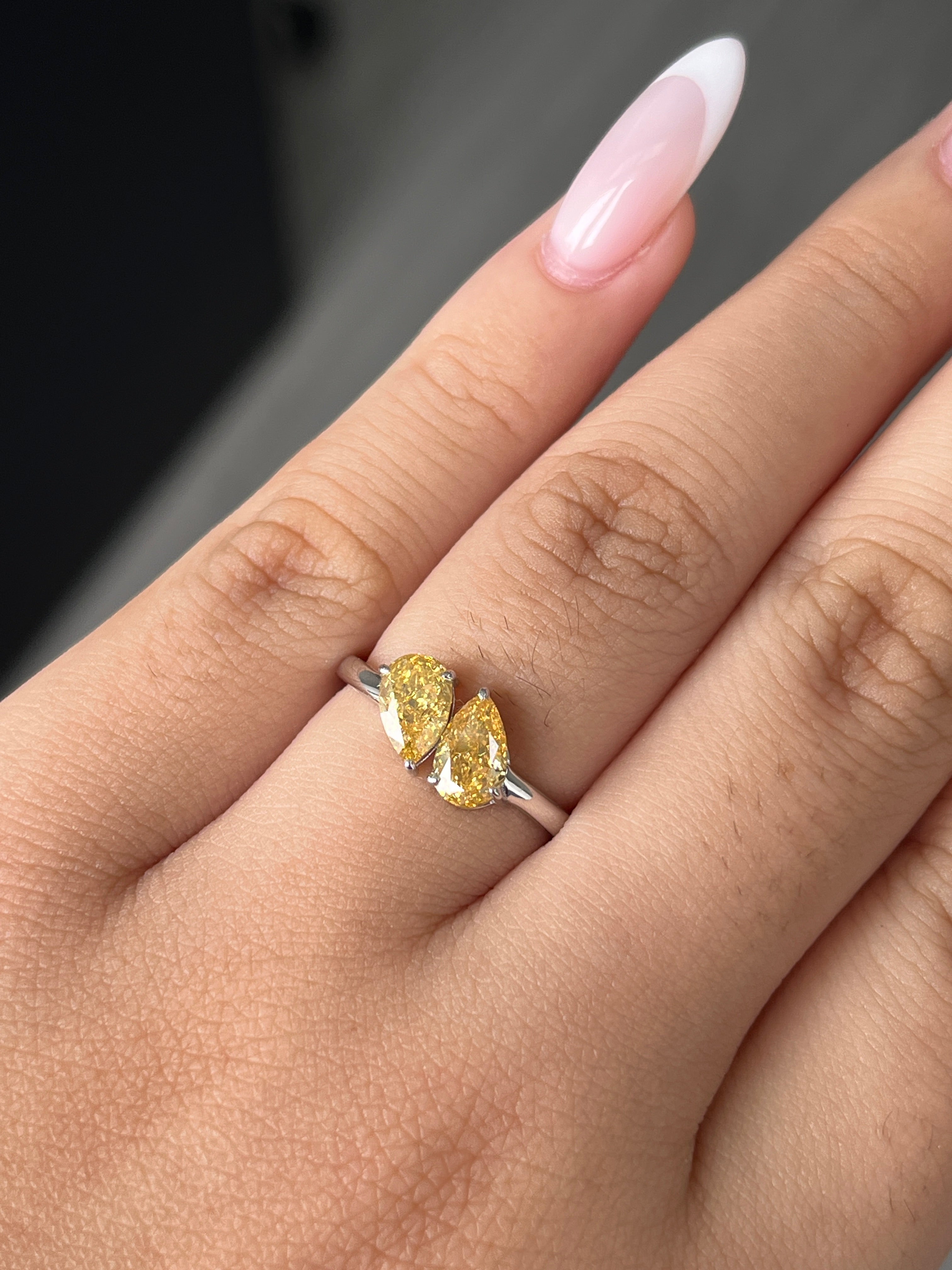 1.51 Carat Lab Yellow Pear cut in  14K White Gold ring