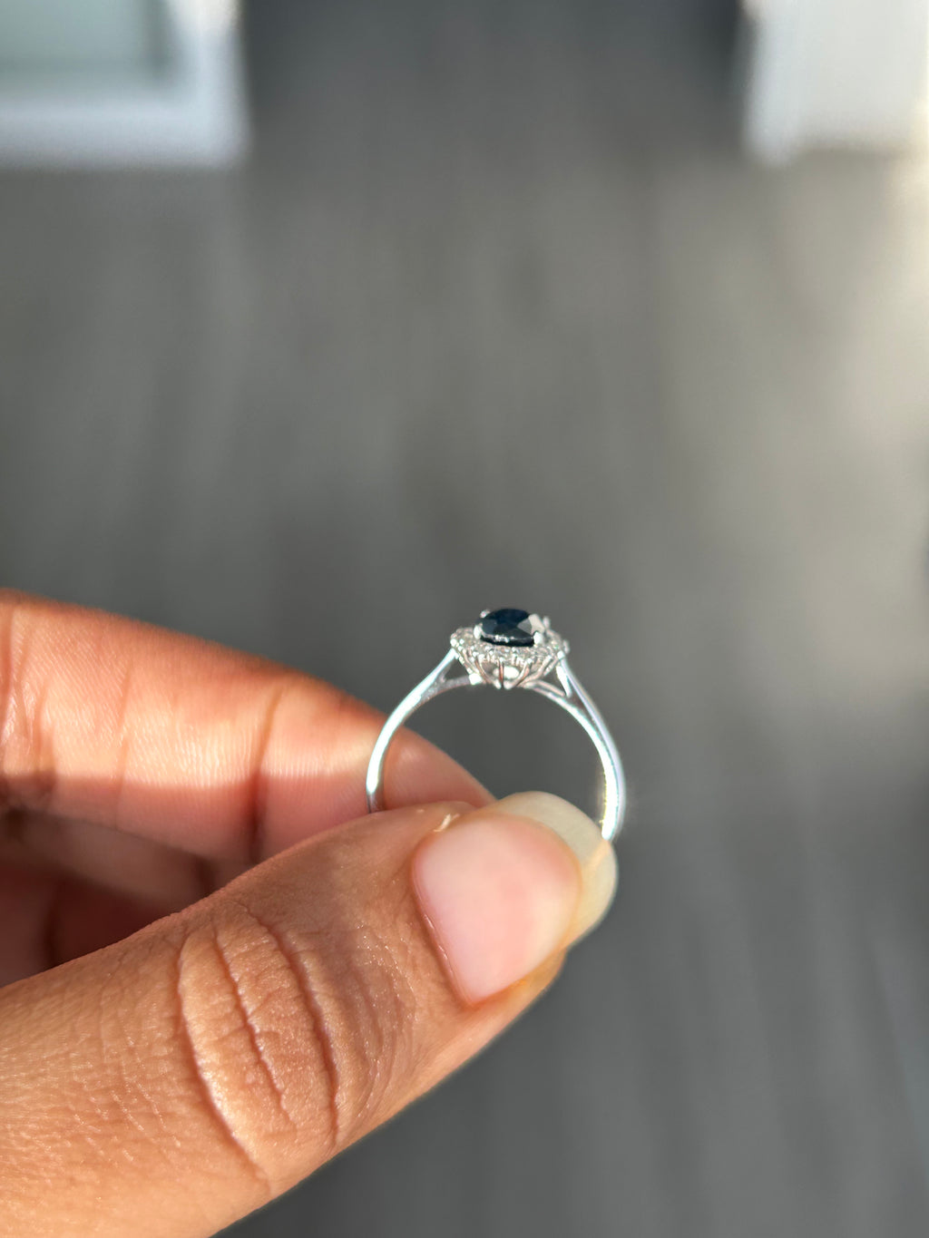 1.11 ct Oval Blue Sapphire Halo Ring in 14K White Gold