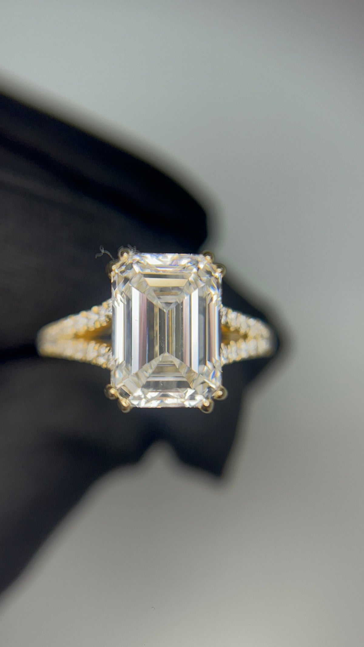 4.04 Carat Emerald cut Lab Diamond in   14K YG ring