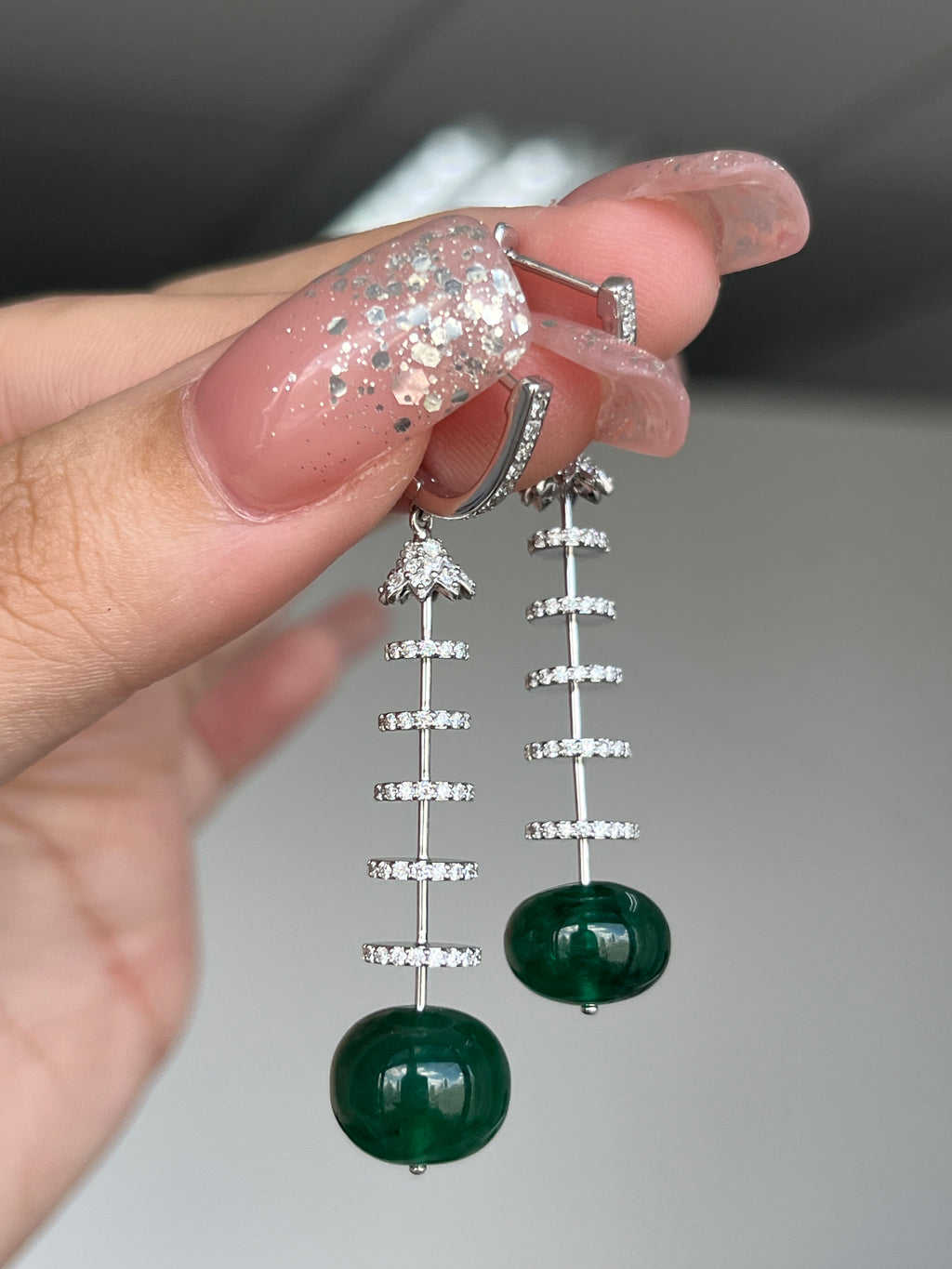 16.52 carat Natural Emerald 18K WG Earrings