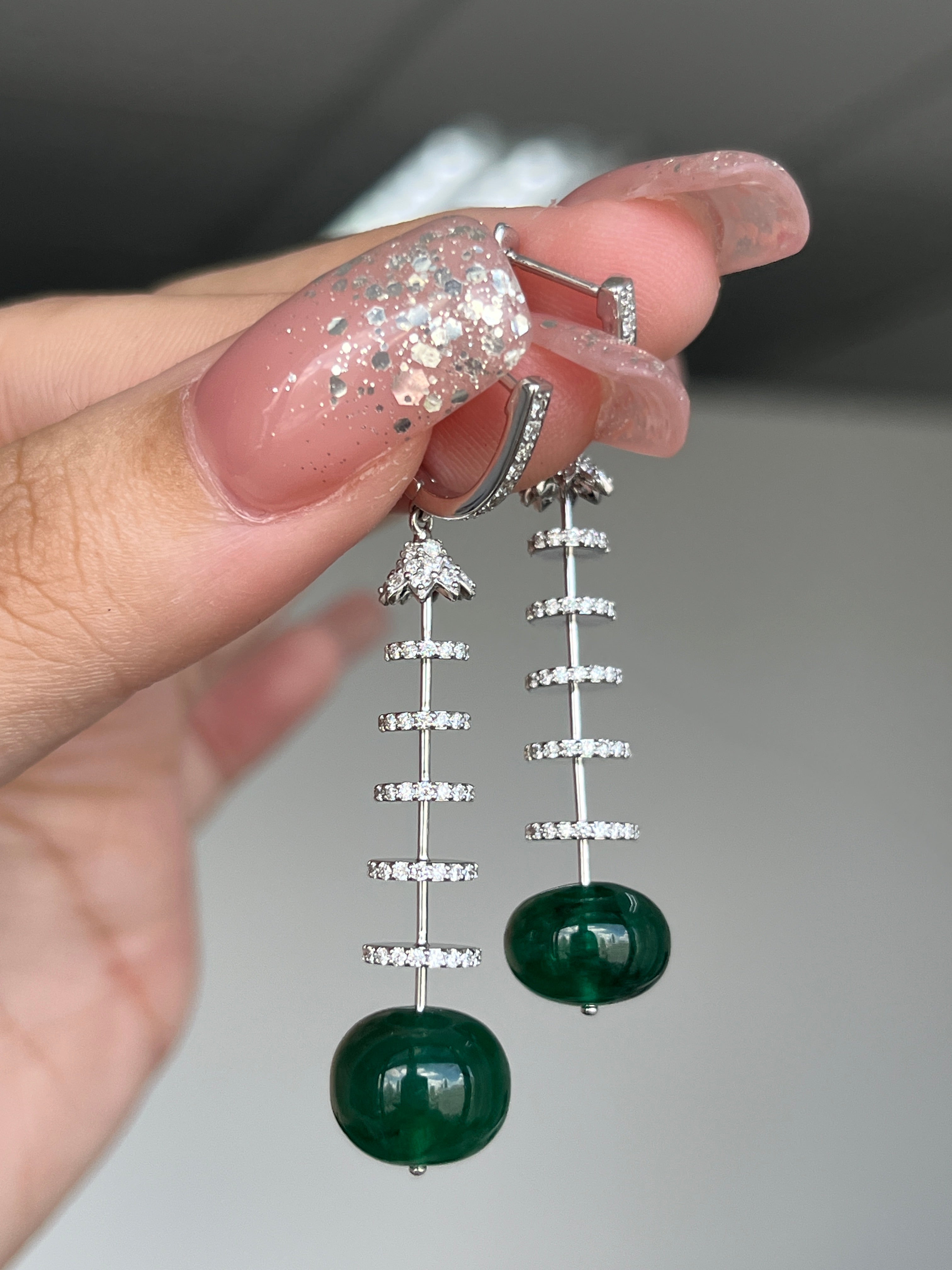 16.52 carat Natural Emerald 18K WG Earrings