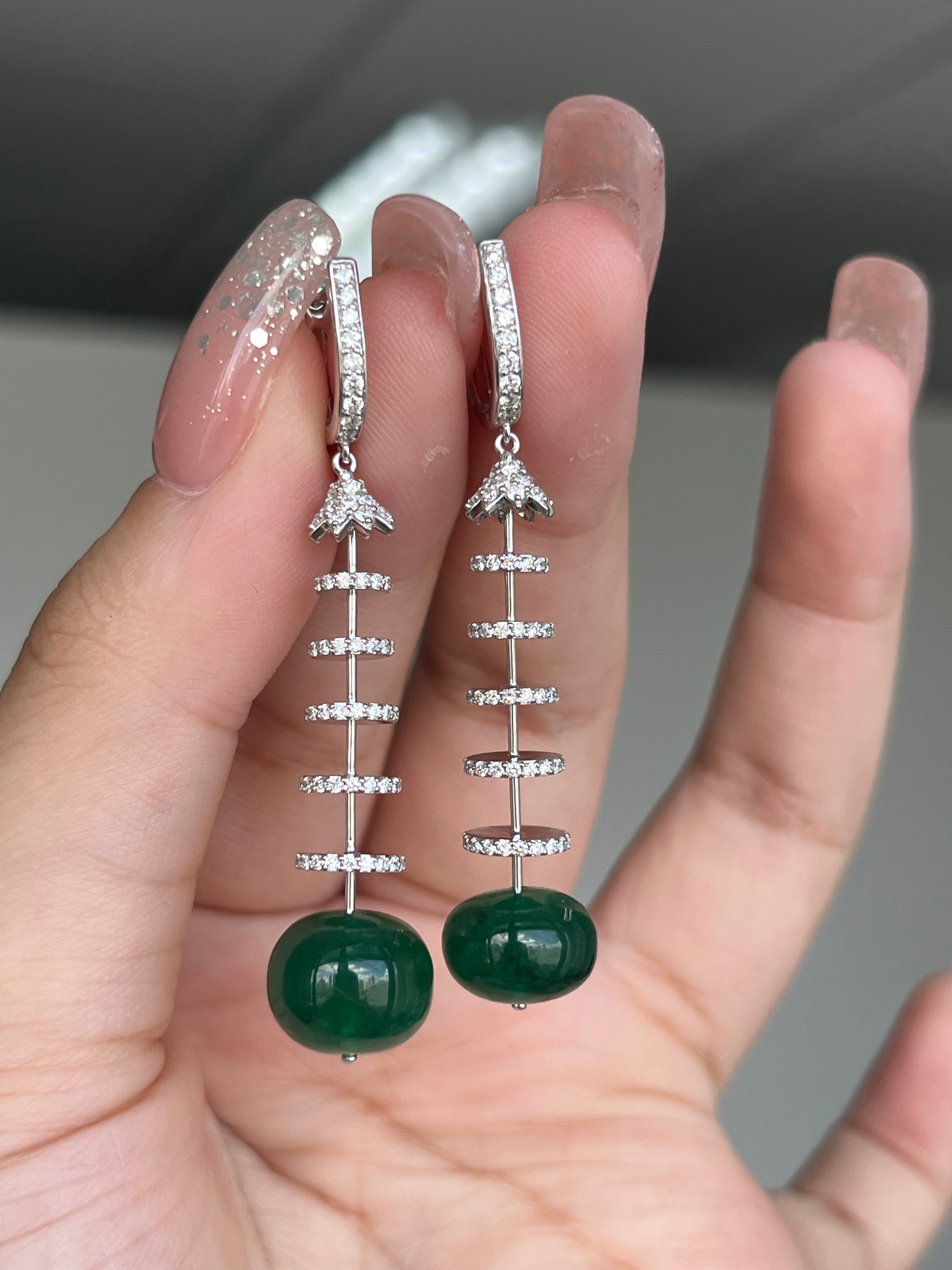 16.52 carat Natural Emerald 18K WG Earrings