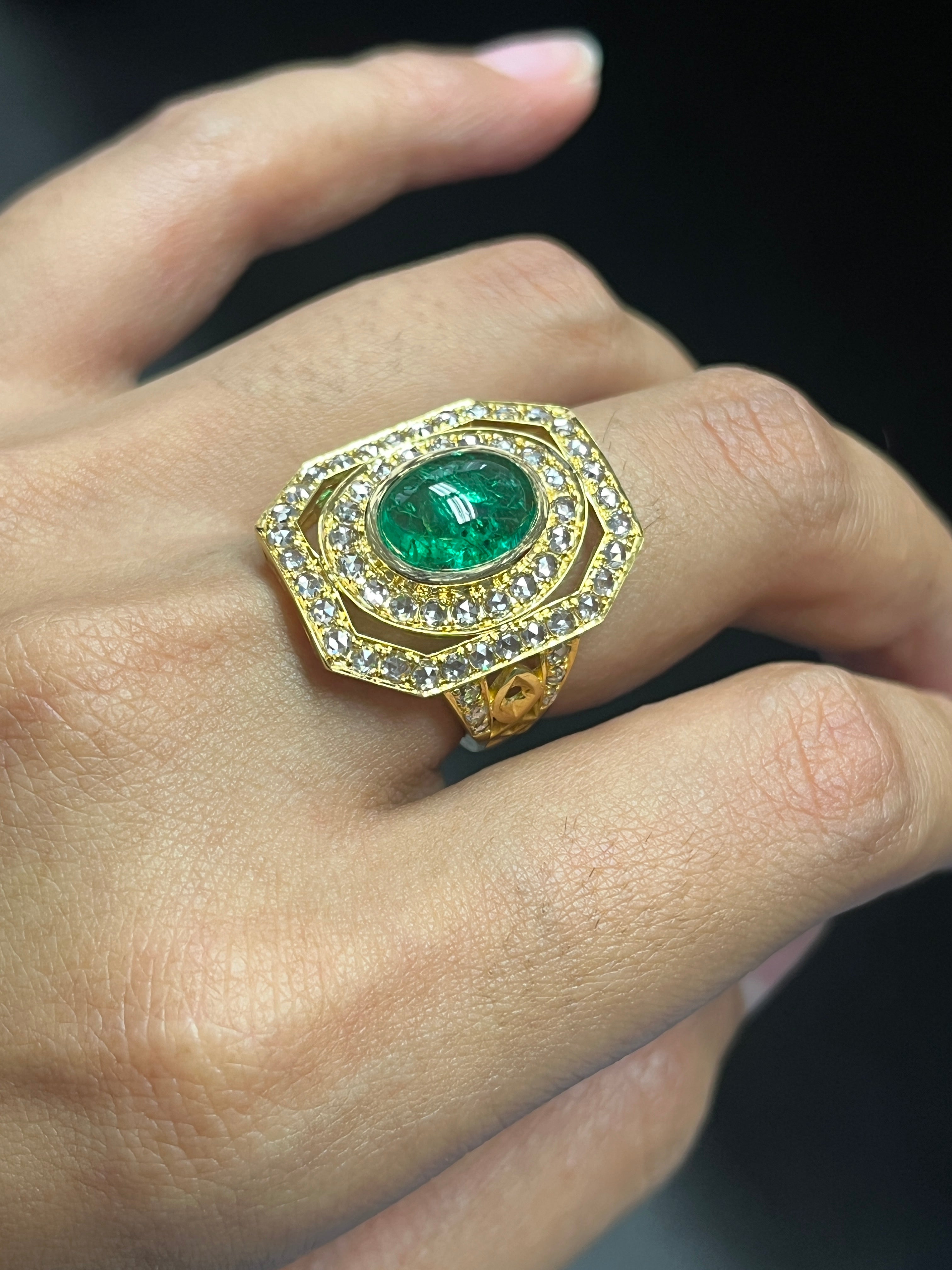 2.70 Carat Emerald and Diamond Ring in 18K Gold