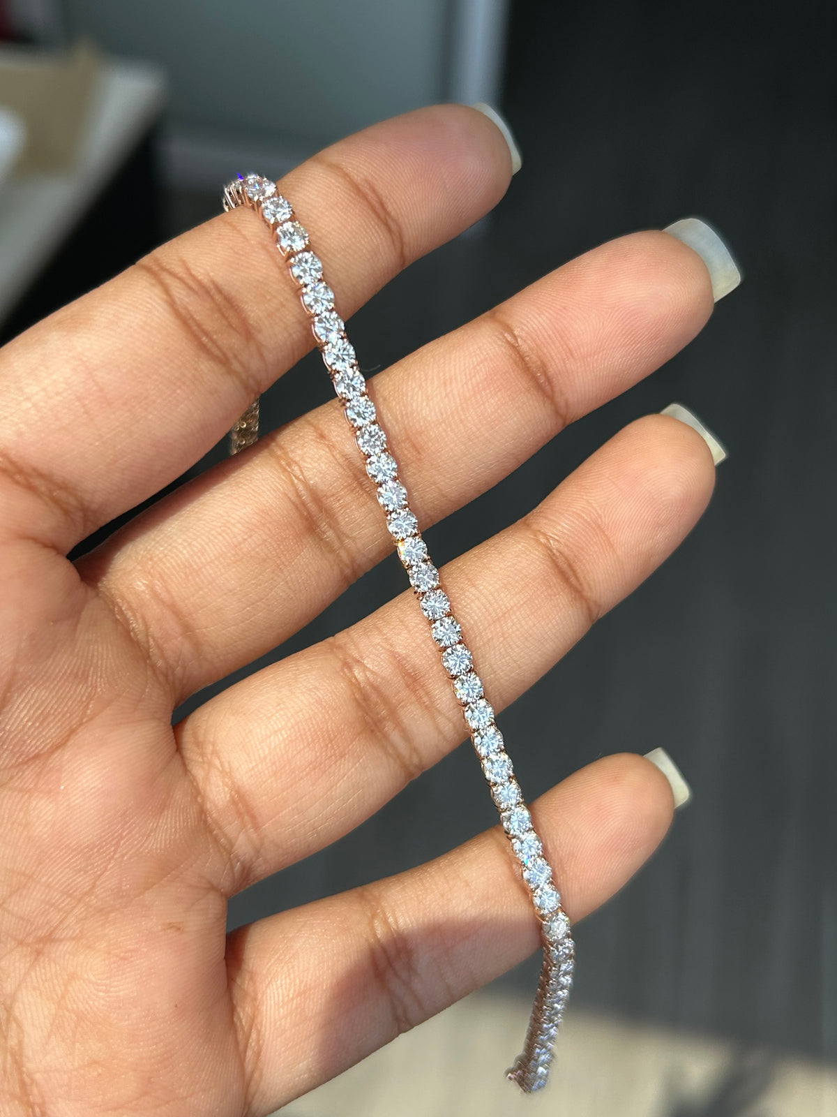 6.35 Carat Round Lab Diamond in 14K PG Bracelet