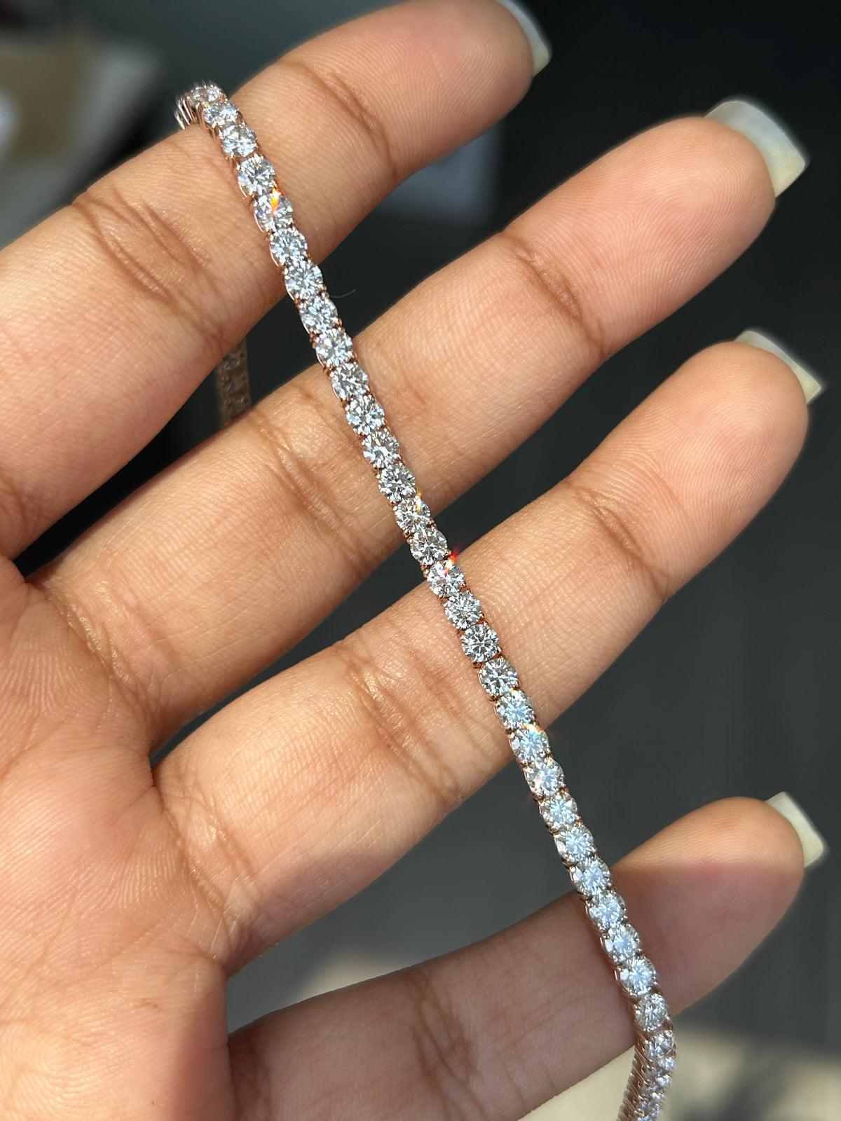 6.35 Carat Round Lab Diamond in 14K PG Bracelet