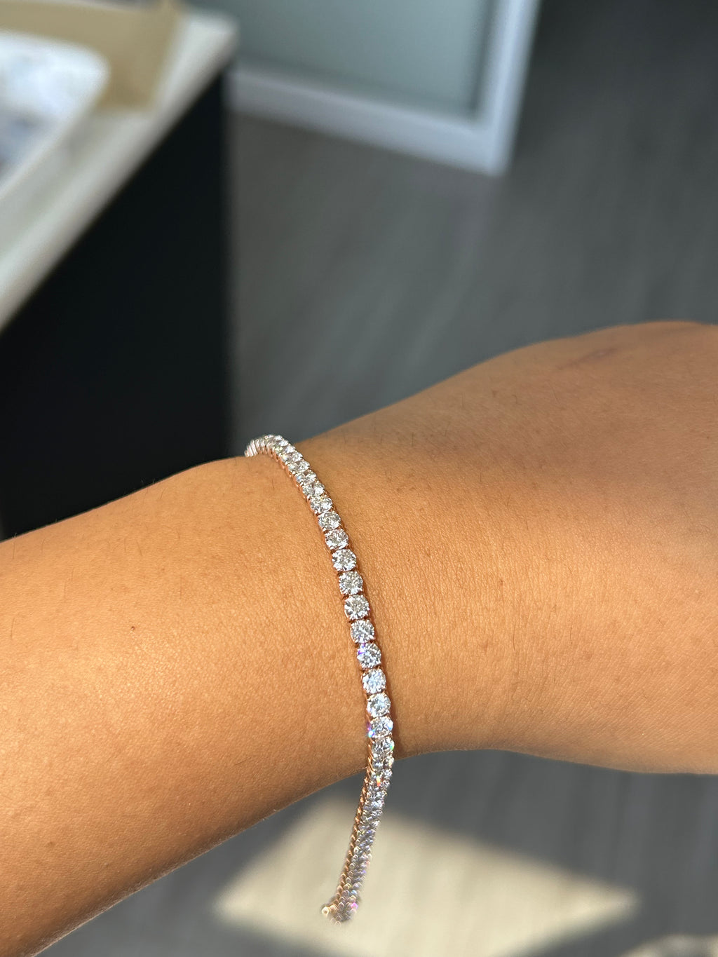 6.35 Carat Round Lab Diamond in 14K PG Bracelet