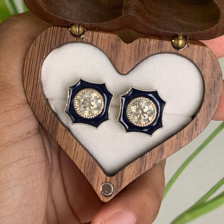 2.93 Carat Old Mine Cut Diamond Earrings (14K Gold)