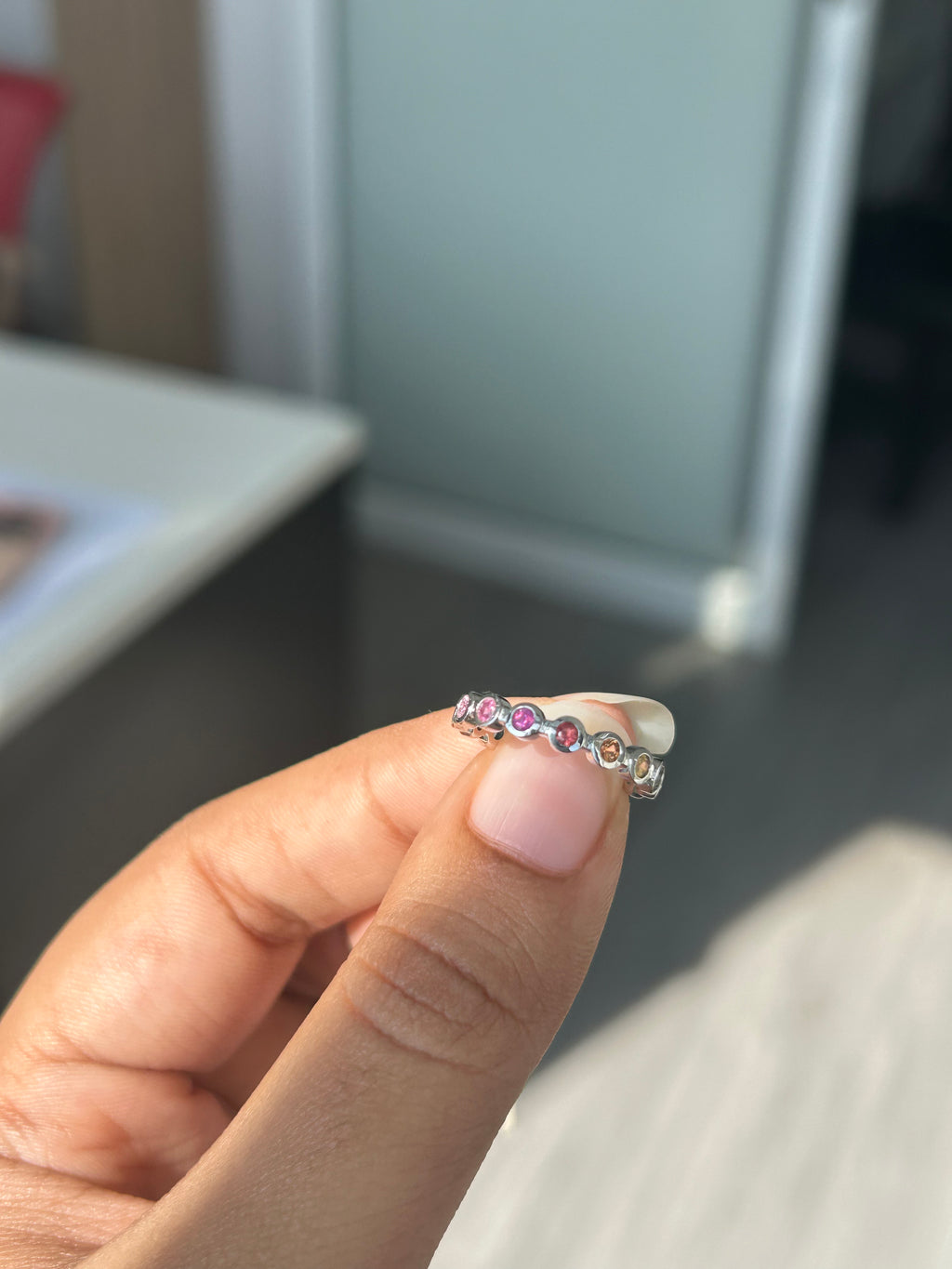 0.5 Carat Natural multi Sapphire  in  18K WG Ring
