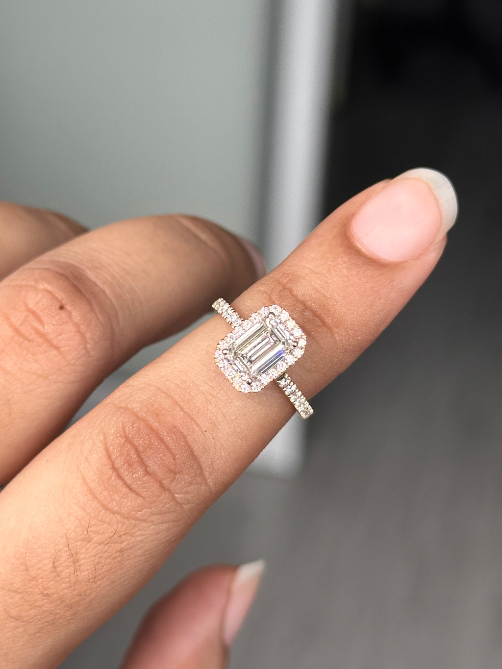 1.32 Carat Lab Emerald cut in  9K YG Ring