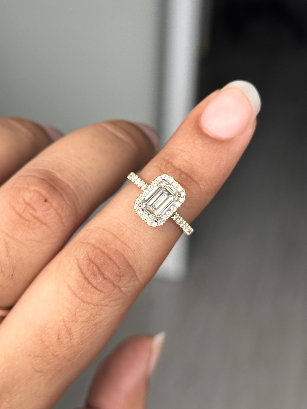1.32 Carat Lab Emerald cut in  9K YG Ring