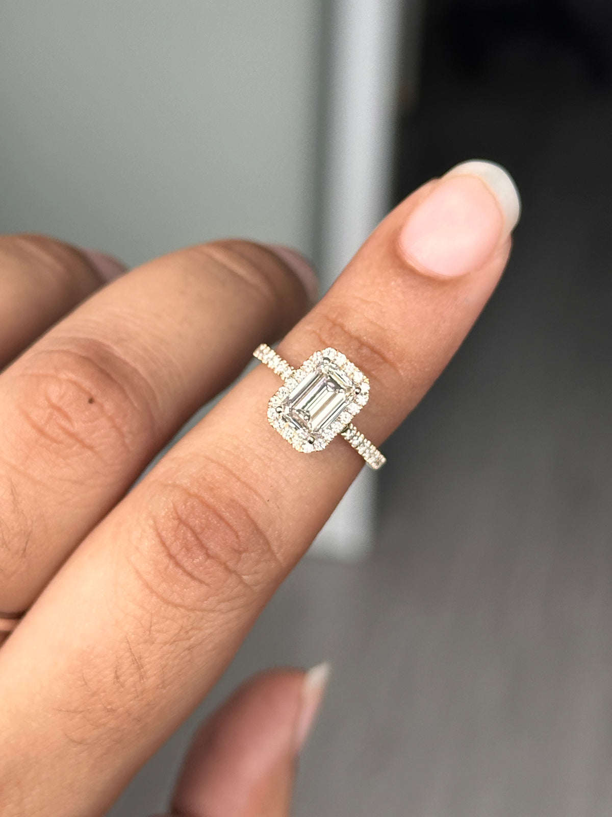 1.32 Carat Lab Emerald cut in  9K YG Ring