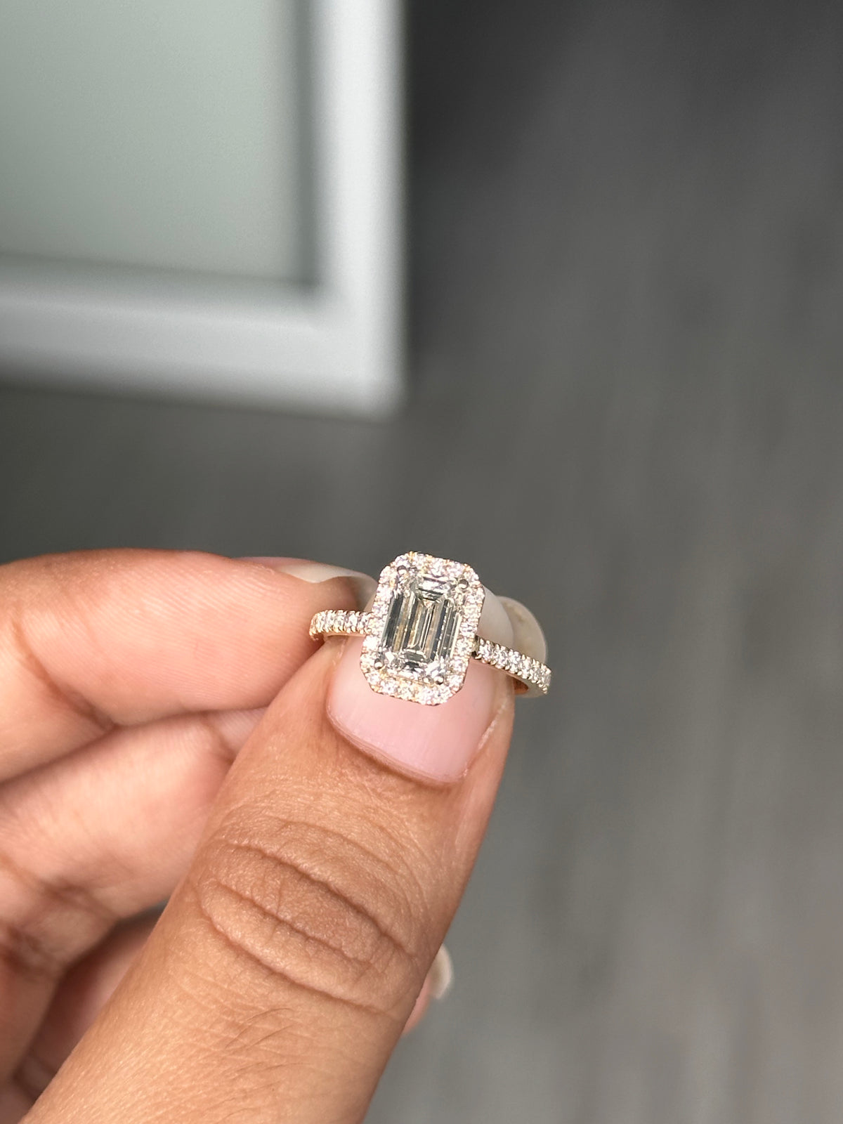 1.32 Carat Lab Emerald cut in  9K YG Ring
