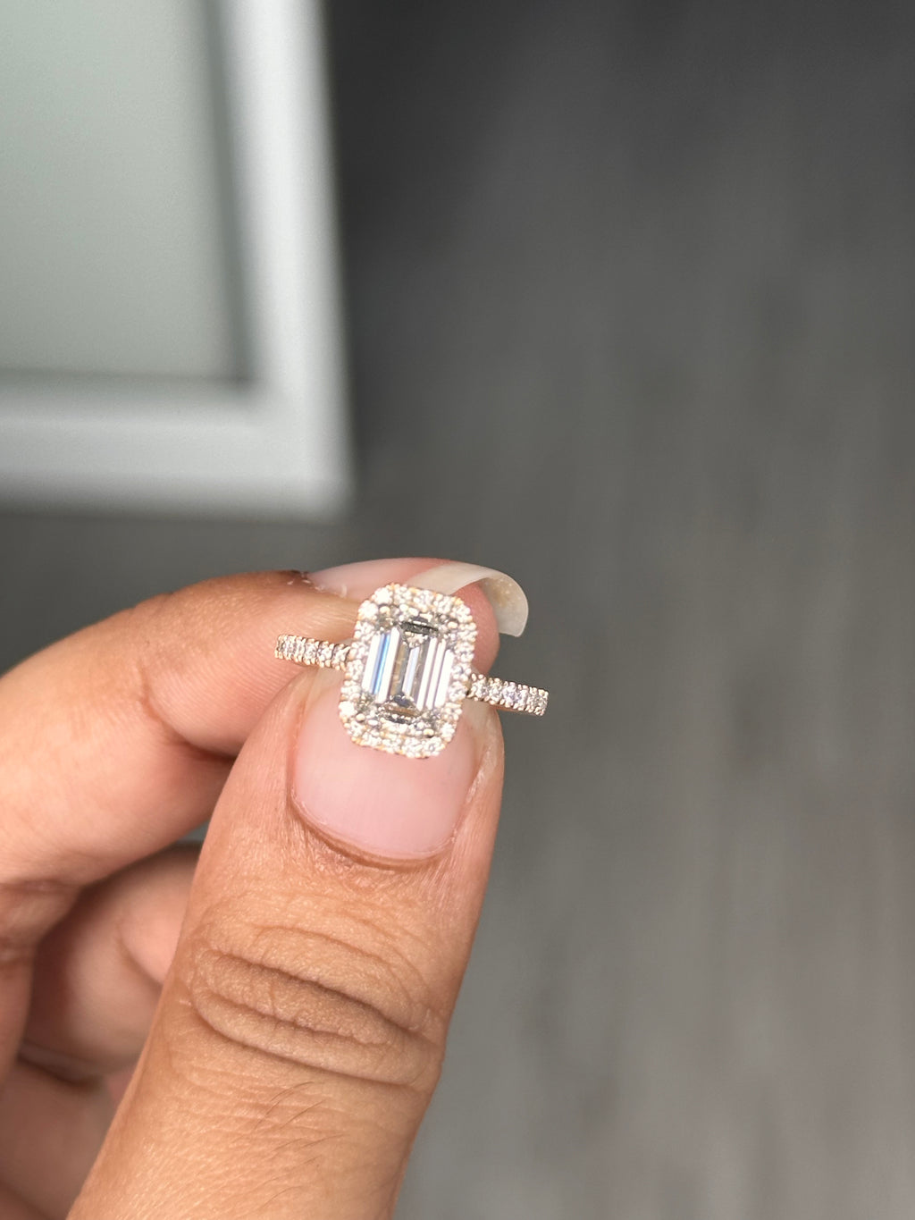 1.32 Carat Lab Emerald cut in  9K YG Ring