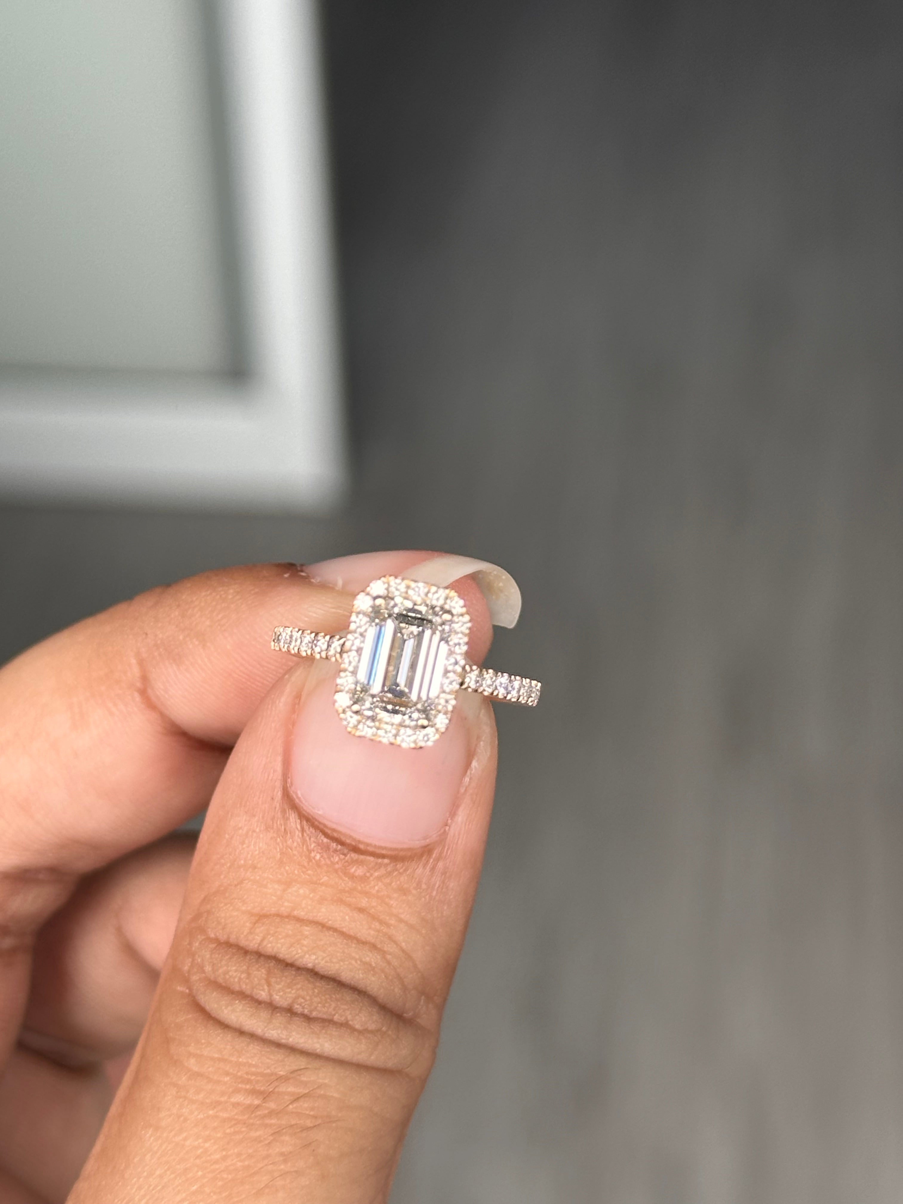 1.32 Carat Lab Emerald cut in  9K YG Ring