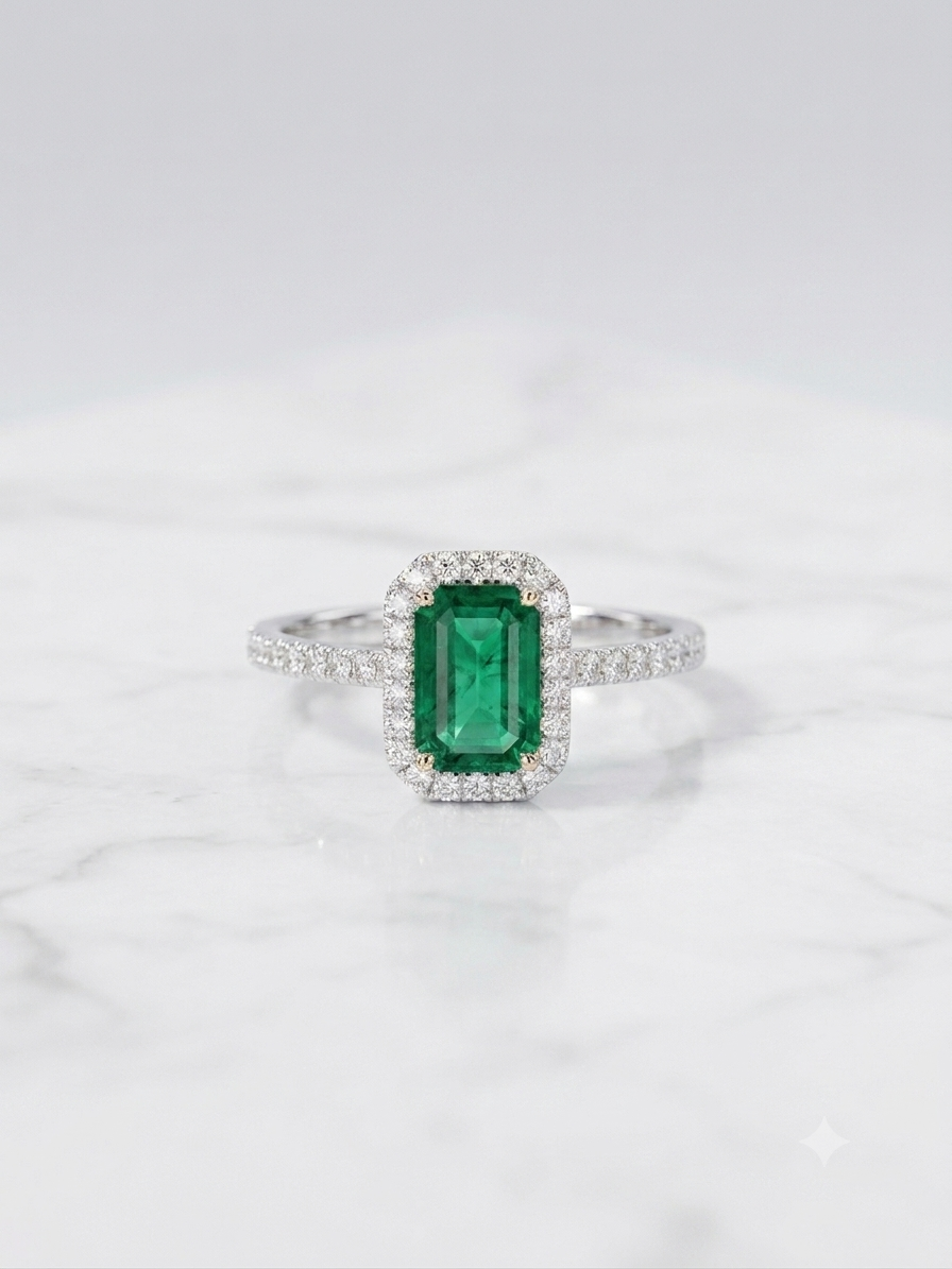 1.2 Carat Natural Emerald in  14K WG Ring