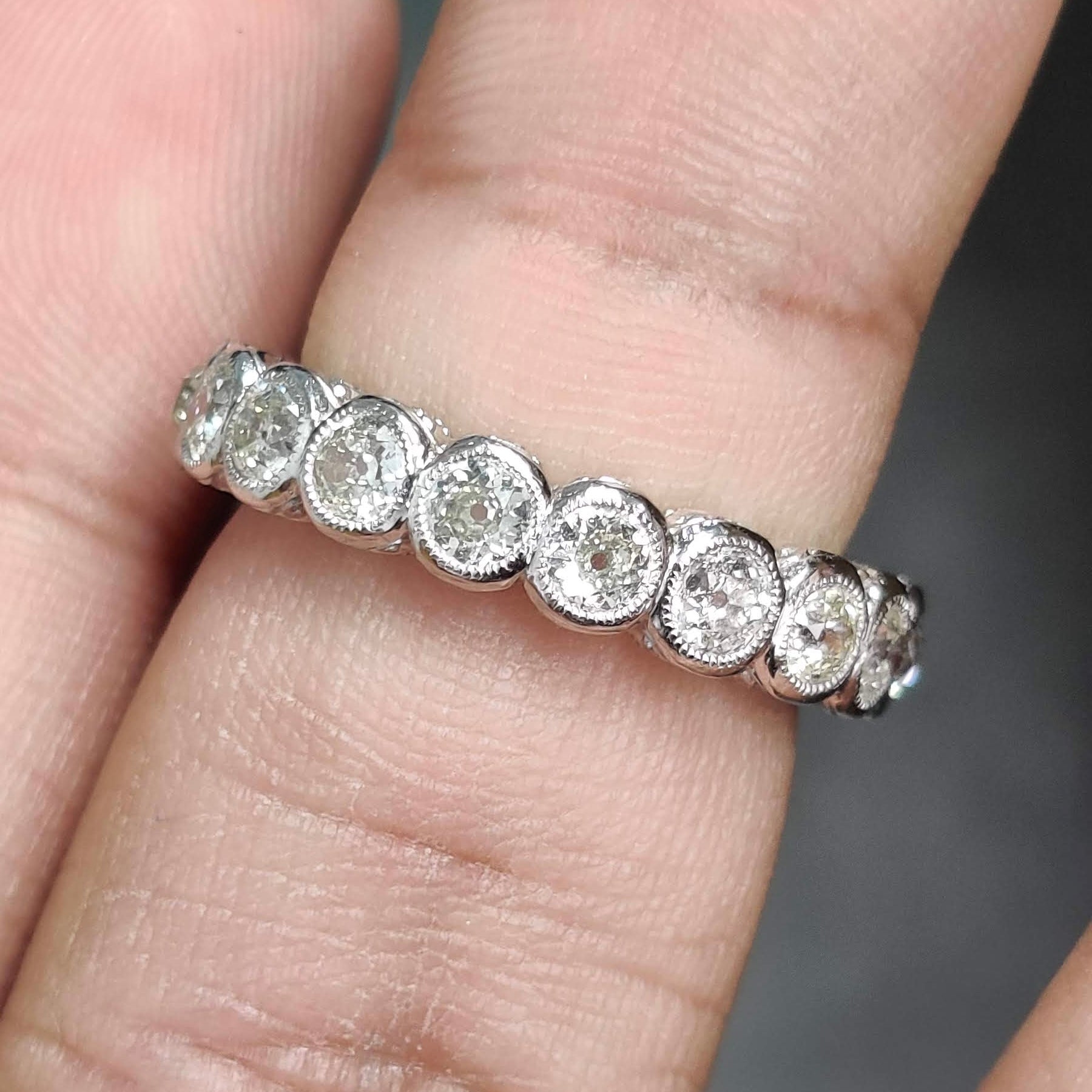 2.48 Carat Authentic Vintage Old Mine Cut Diamond Eternity Band in Platinum 900