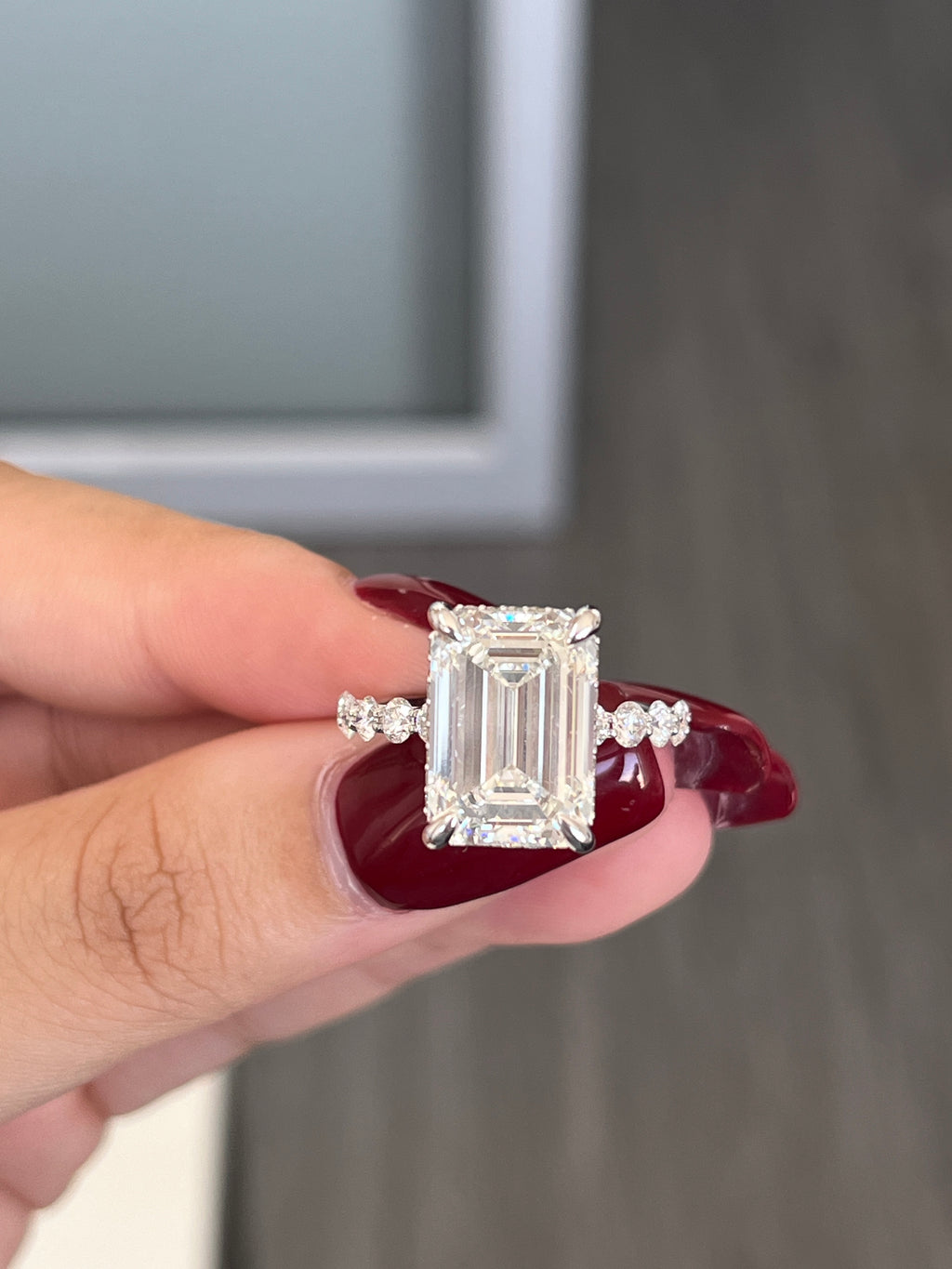 8.09 Carat Emerald cut Lab Diamonds in 14K WG ring