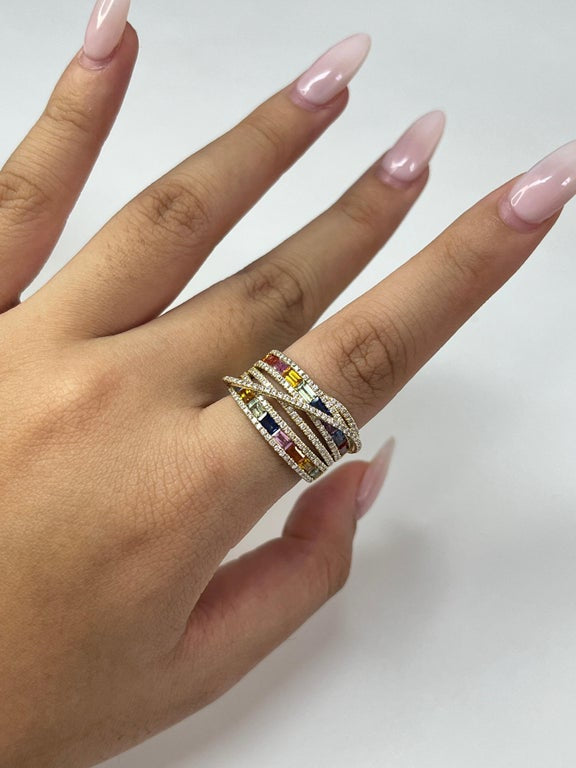 2.7 Carat Multi-Sapphire Rainbow and Diamond Cocktail Ring