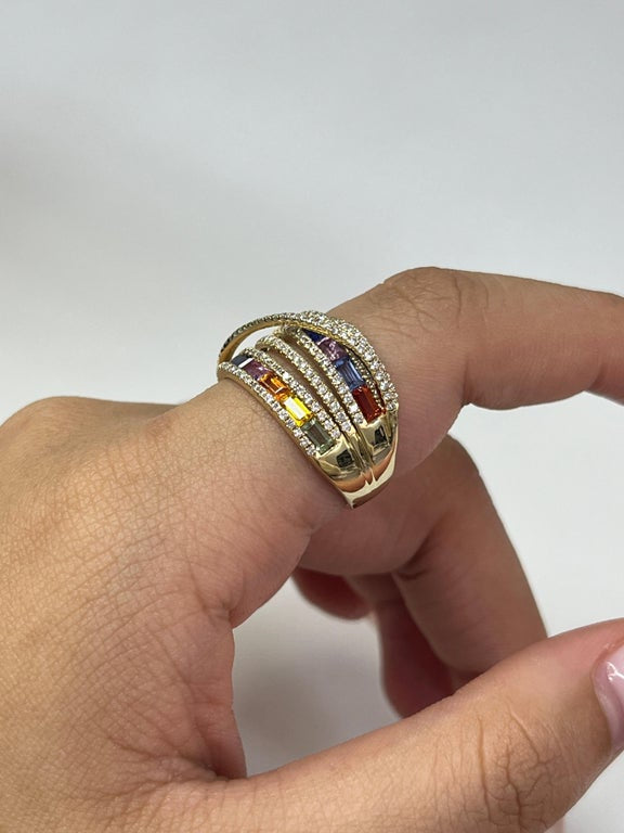 2.7 Carat Multi-Sapphire Rainbow and Diamond Cocktail Ring