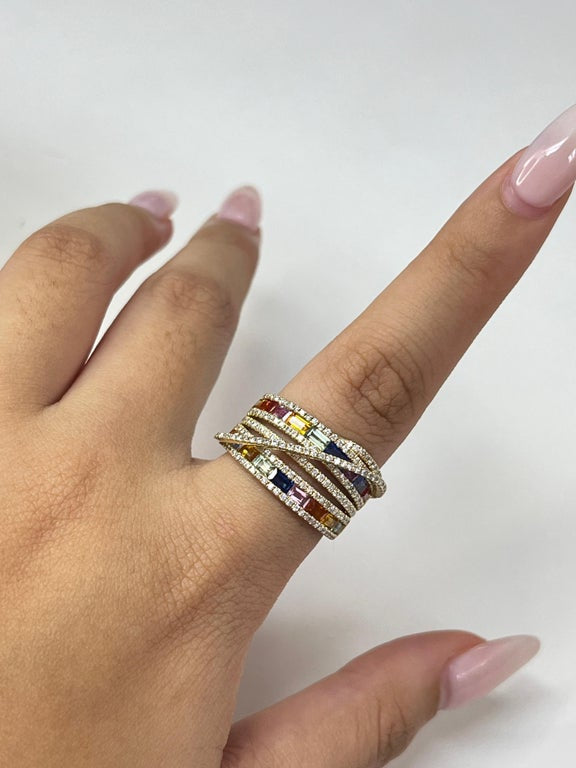 2.7 Carat Multi-Sapphire Rainbow and Diamond Cocktail Ring