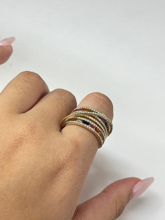 2.7 Carat Multi-Sapphire Rainbow and Diamond Cocktail Ring