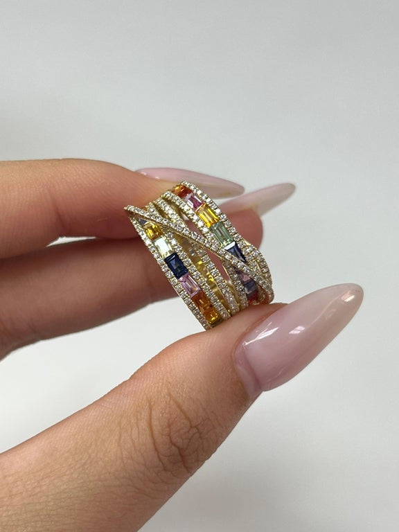 2.7 Carat Multi-Sapphire Rainbow and Diamond Cocktail Ring