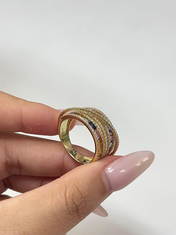 2.7 Carat Multi-Sapphire Rainbow and Diamond Cocktail Ring
