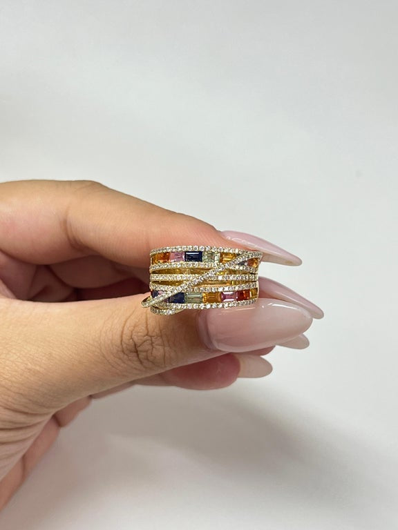 2.7 Carat Multi-Sapphire Rainbow and Diamond Cocktail Ring