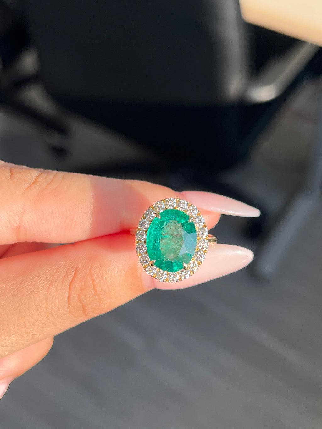 4.57 Carat Zambian Emerald and Diamond Ring in 14K YG