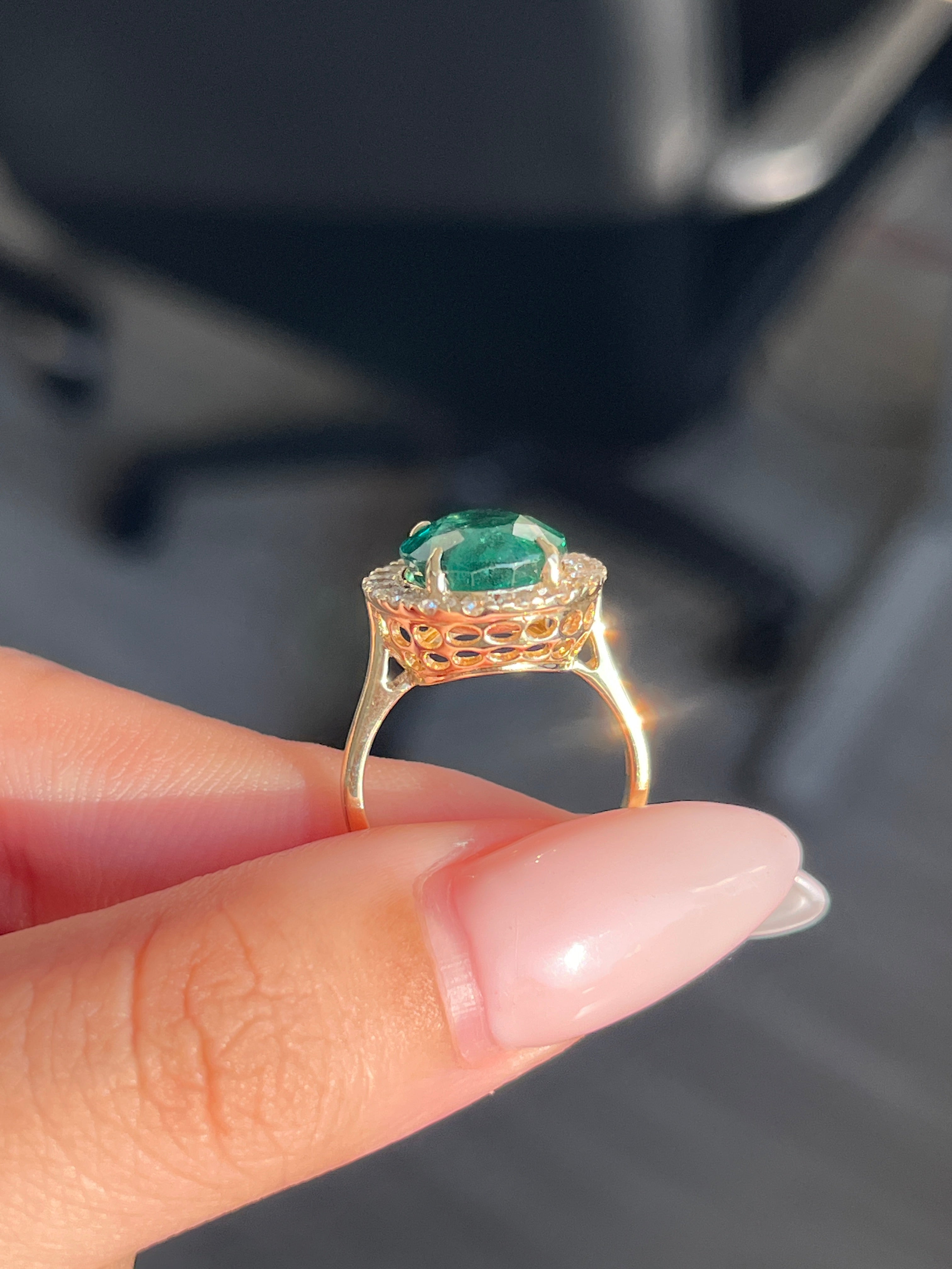 4.57 Carat Zambian Emerald and Diamond Ring in 14K YG