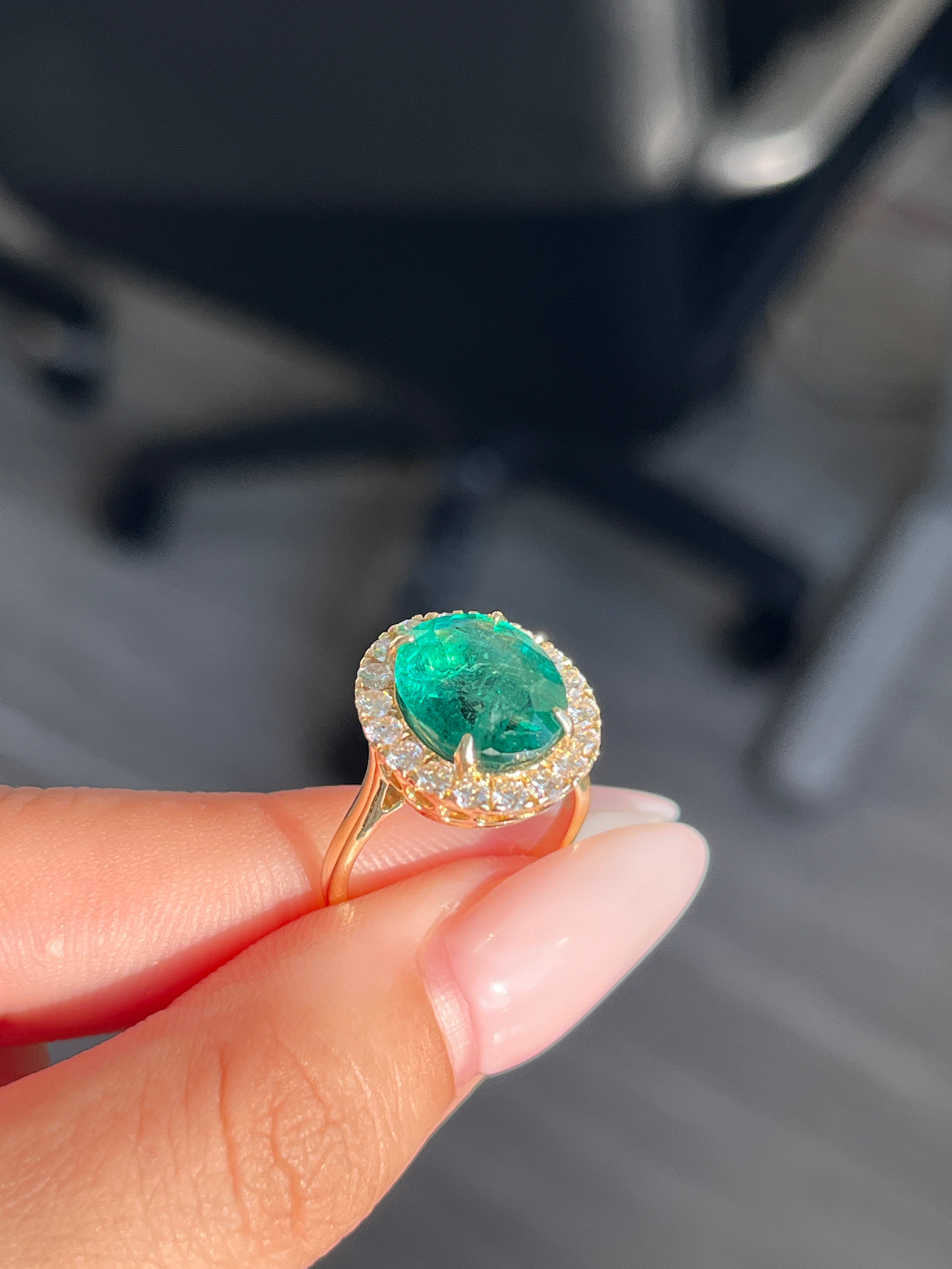 4.57 Carat Zambian Emerald and Diamond Ring in 14K YG