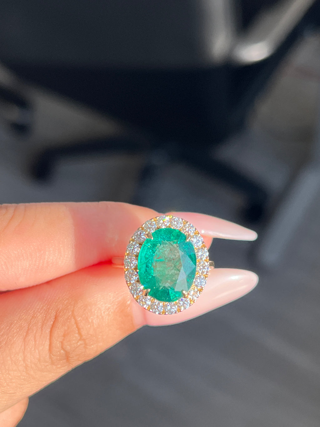 4.57 Carat Zambian Emerald and Diamond Ring in 14K YG