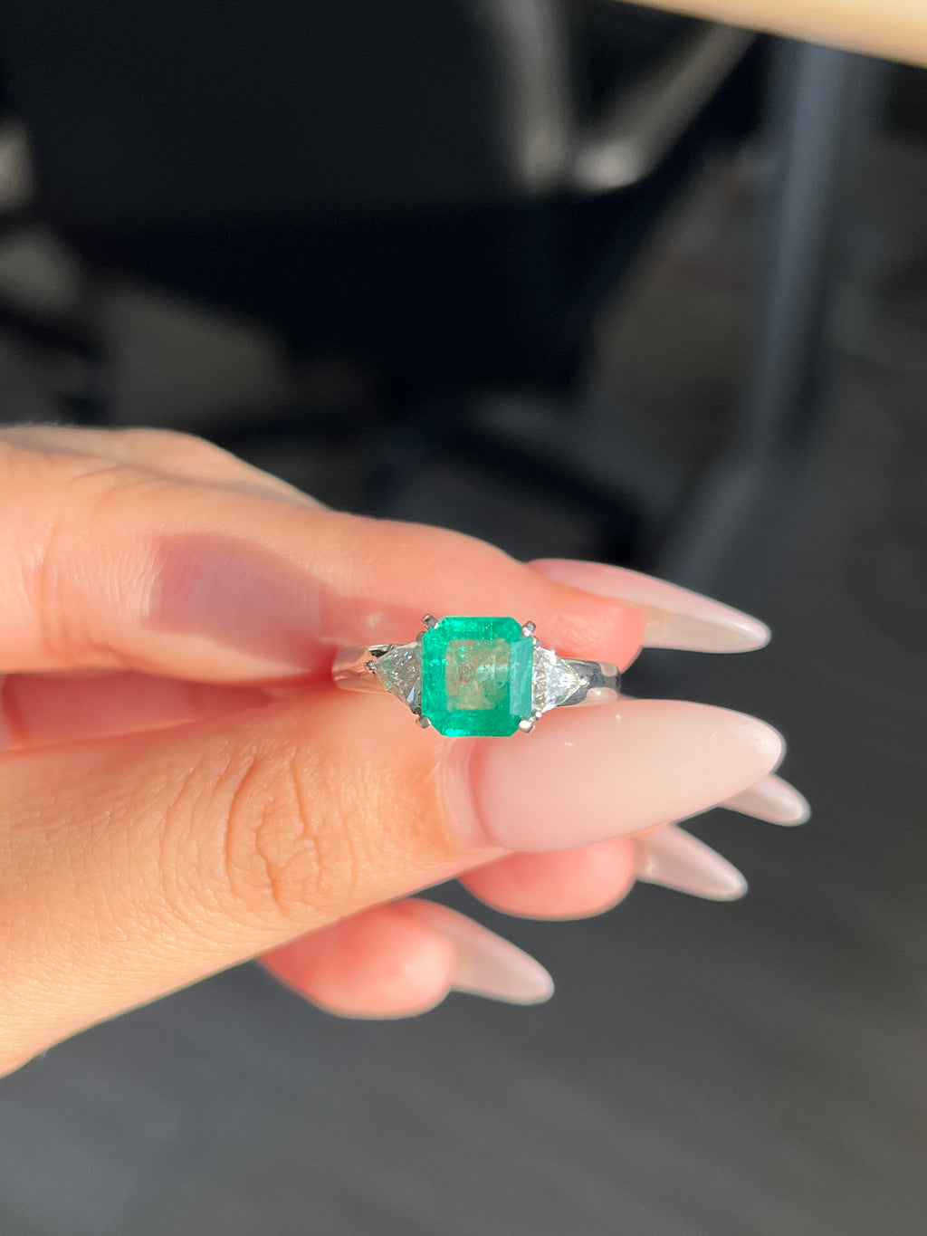 1.55 Carat Colombian Emerald & Diamond Three-stone Ring in Platinum 900