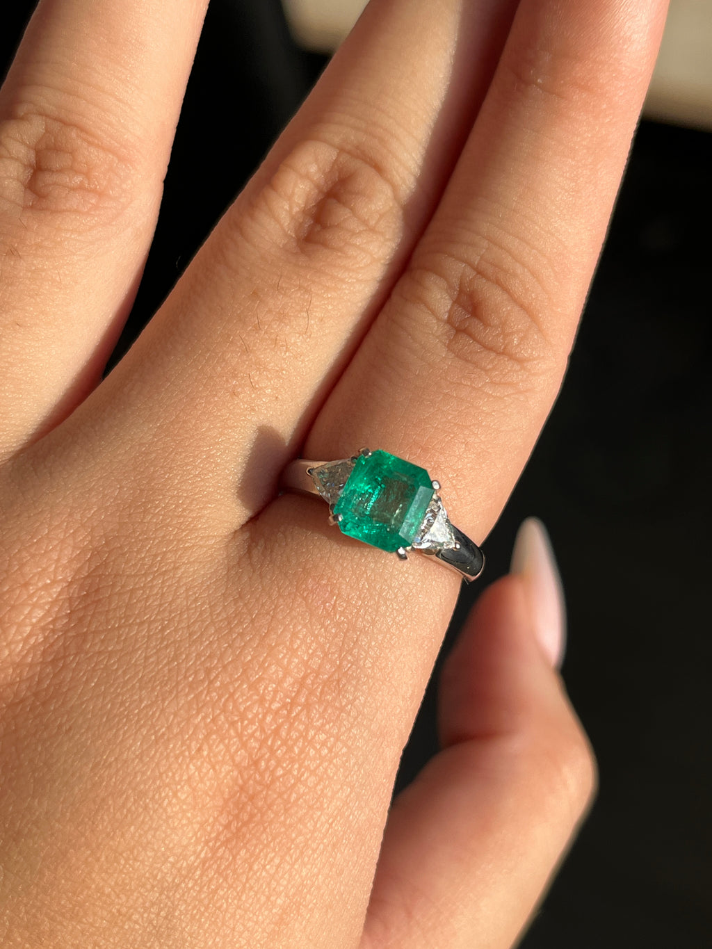 1.55 Carat Colombian Emerald & Diamond Three-stone Ring in Platinum 900